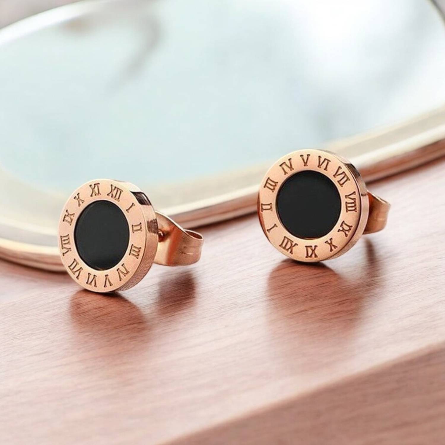 19th July Jewels 19TH JULY JEWELS-Stainless Steel Rose Gold Plated Roman Earrings For Women Stainless Steel Stud Earring