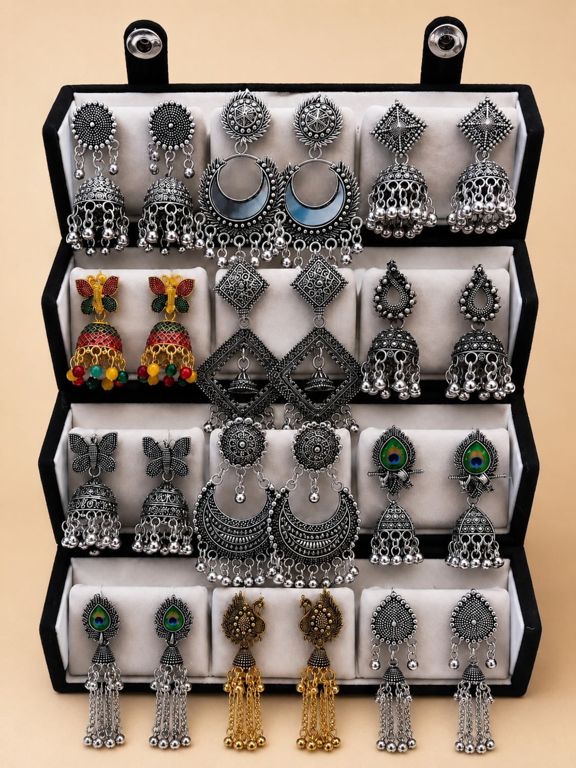 Image of Bathamtraders Jhumka set 12 pair .n Alloy Tunnel Earring, Stud Earring, Chandbali Earring, Jhumki Earring, Earring Set