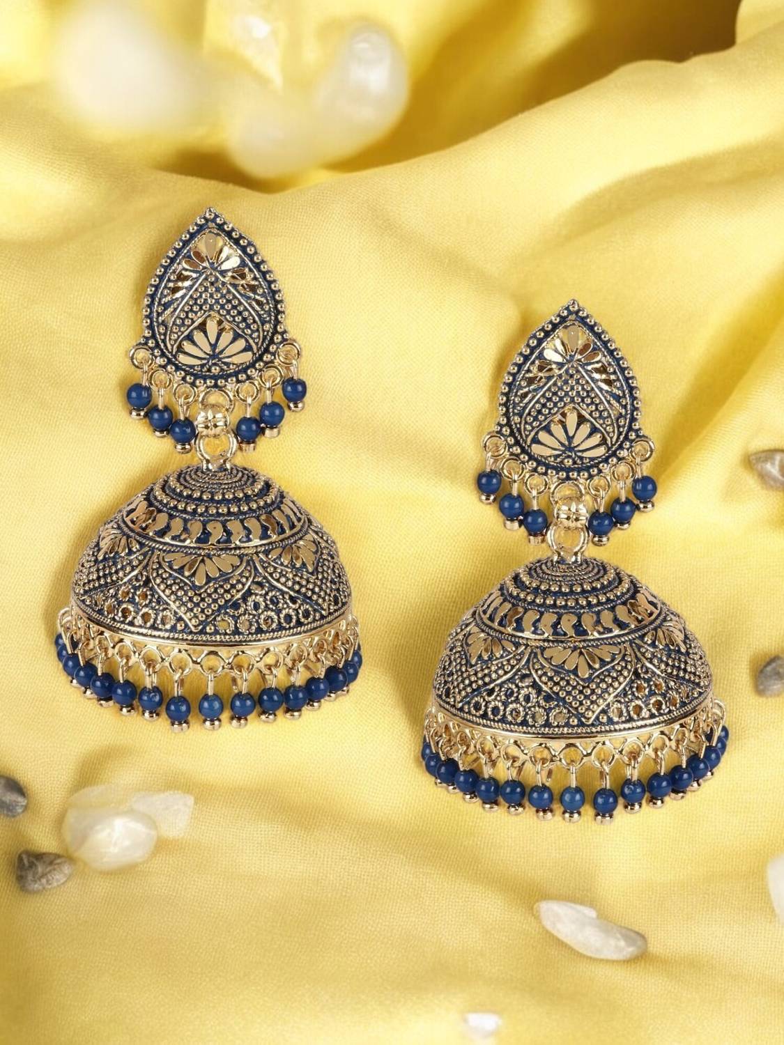 Anika's Creation Classic Designed Gold Plated Enamelled For Women And Girls Pearl Alloy Jhumki Earring