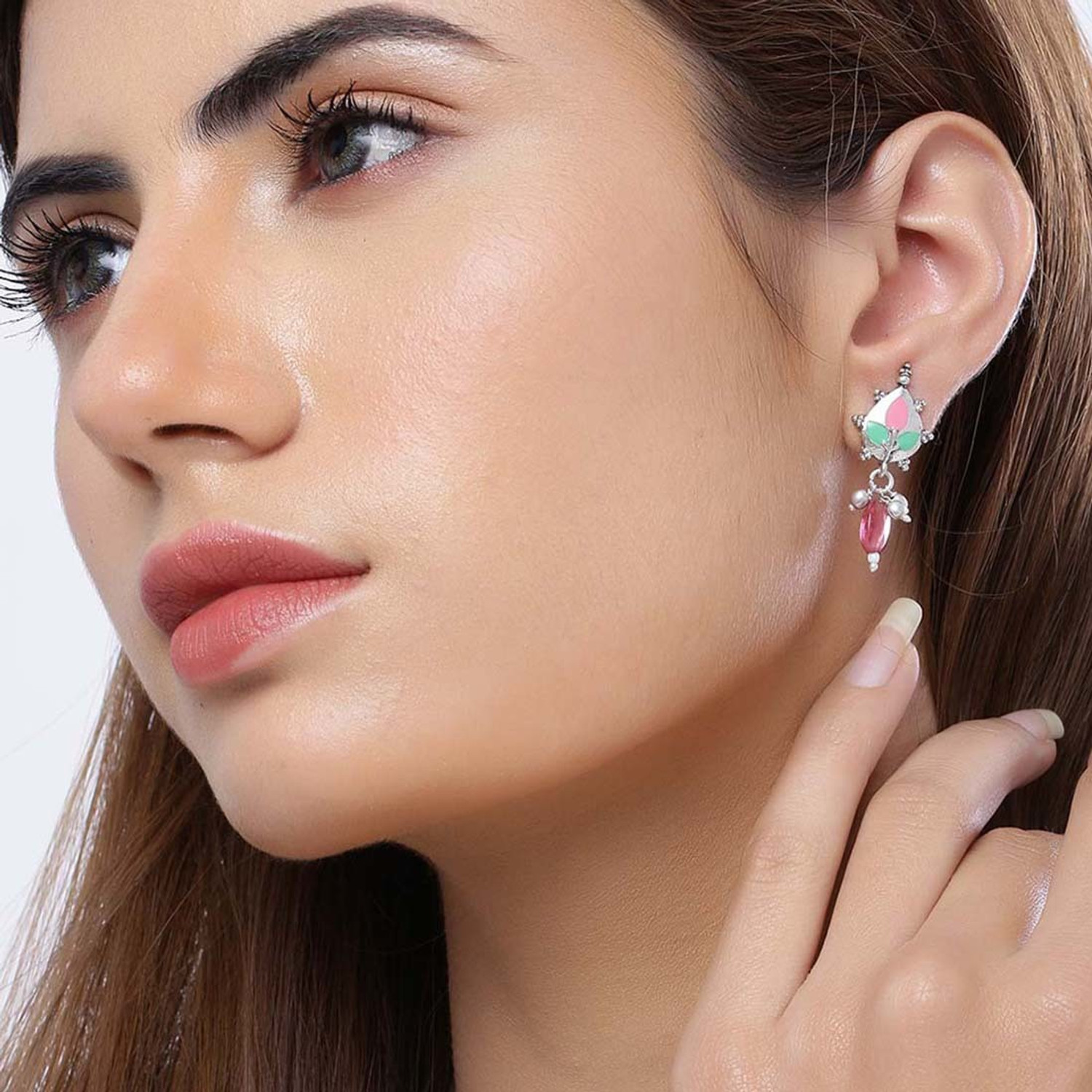 Image of Voylla Bagh E Fiza Colourful Drop Earrings Brass Stud Earring