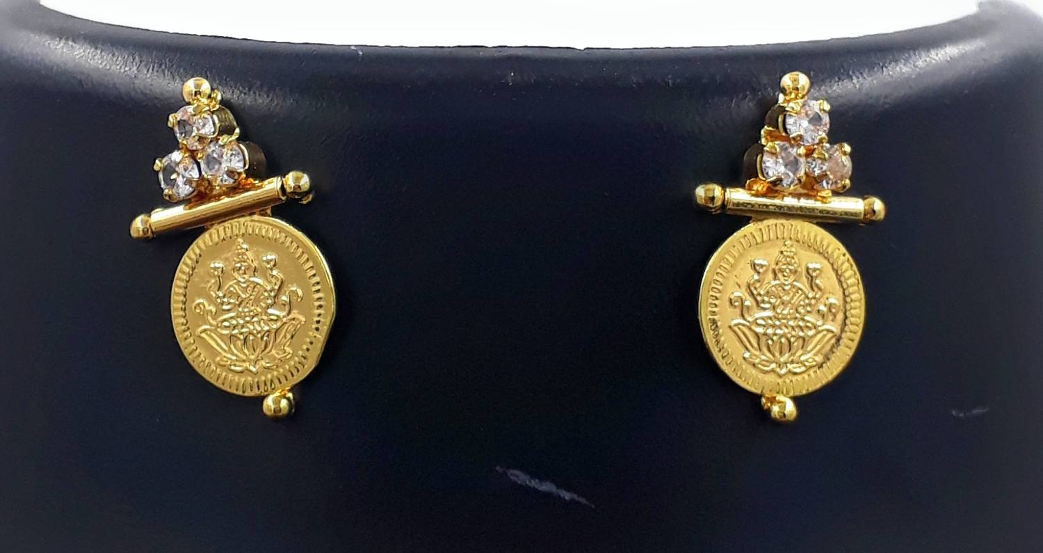 Anujeet Fashion Hub Gold Plated Covering 5 metal Impon AD Stone Coin Stud Earrings For Women/Girls Copper Stud Earring