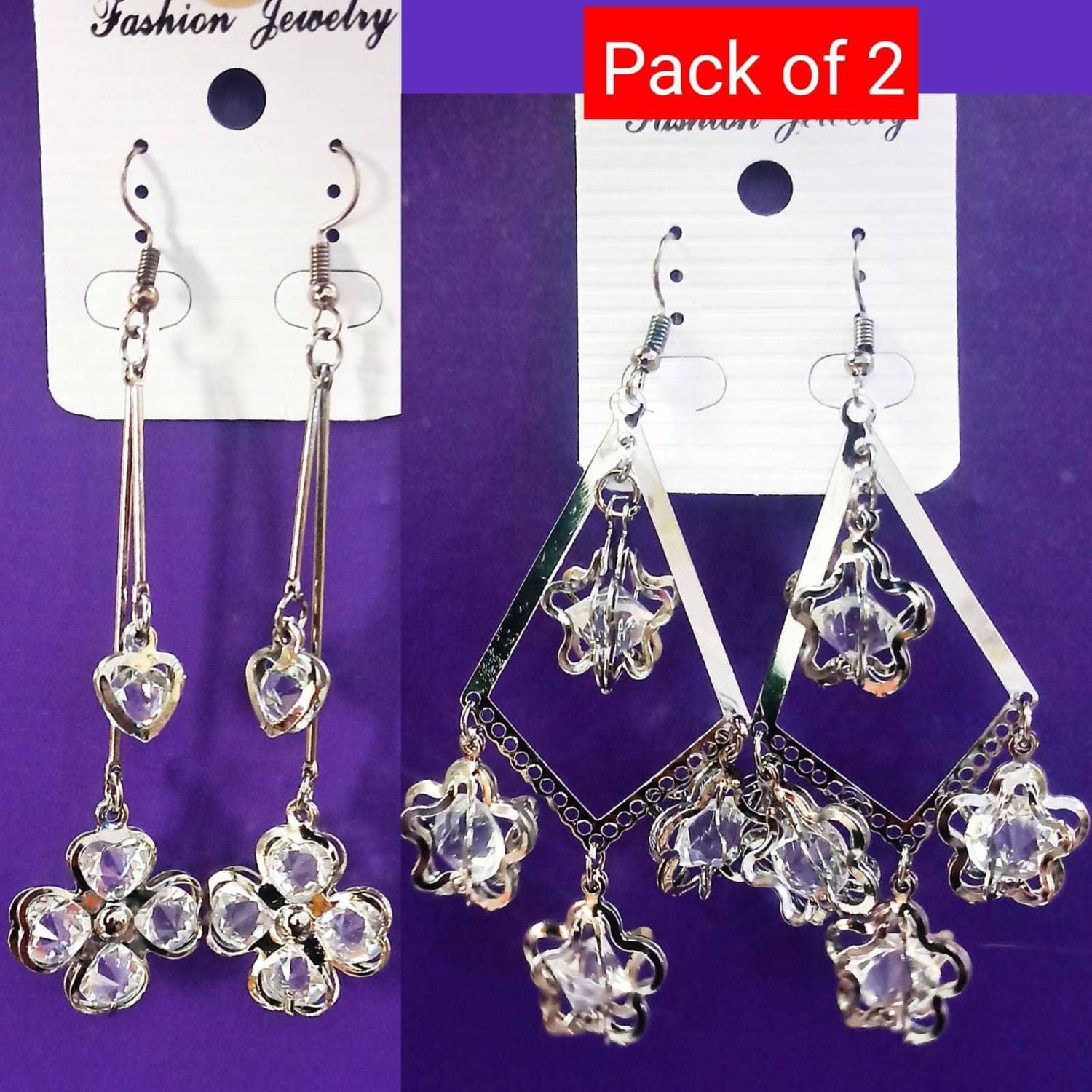 alamodey Metal (Pack of 2) Earrings Crystal Metal Drops & Danglers