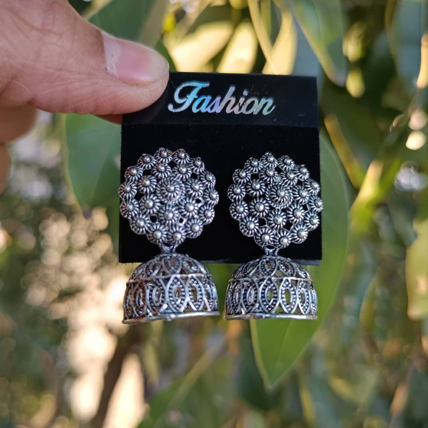 JV CREATION Designer Jhumki Silver Earrings Set - Image 2