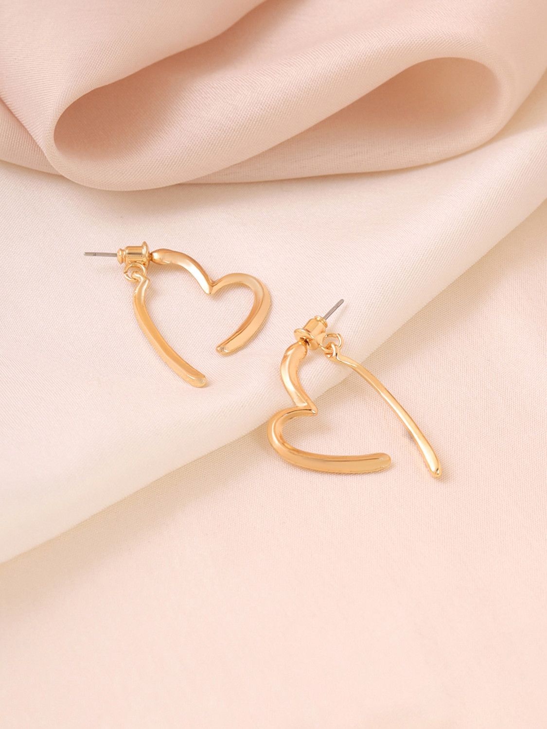 Image of YELLOW CHIMES Golden Heart Shaped Drop Earrings | Western Style Women Earrings Metal Hoop Earring