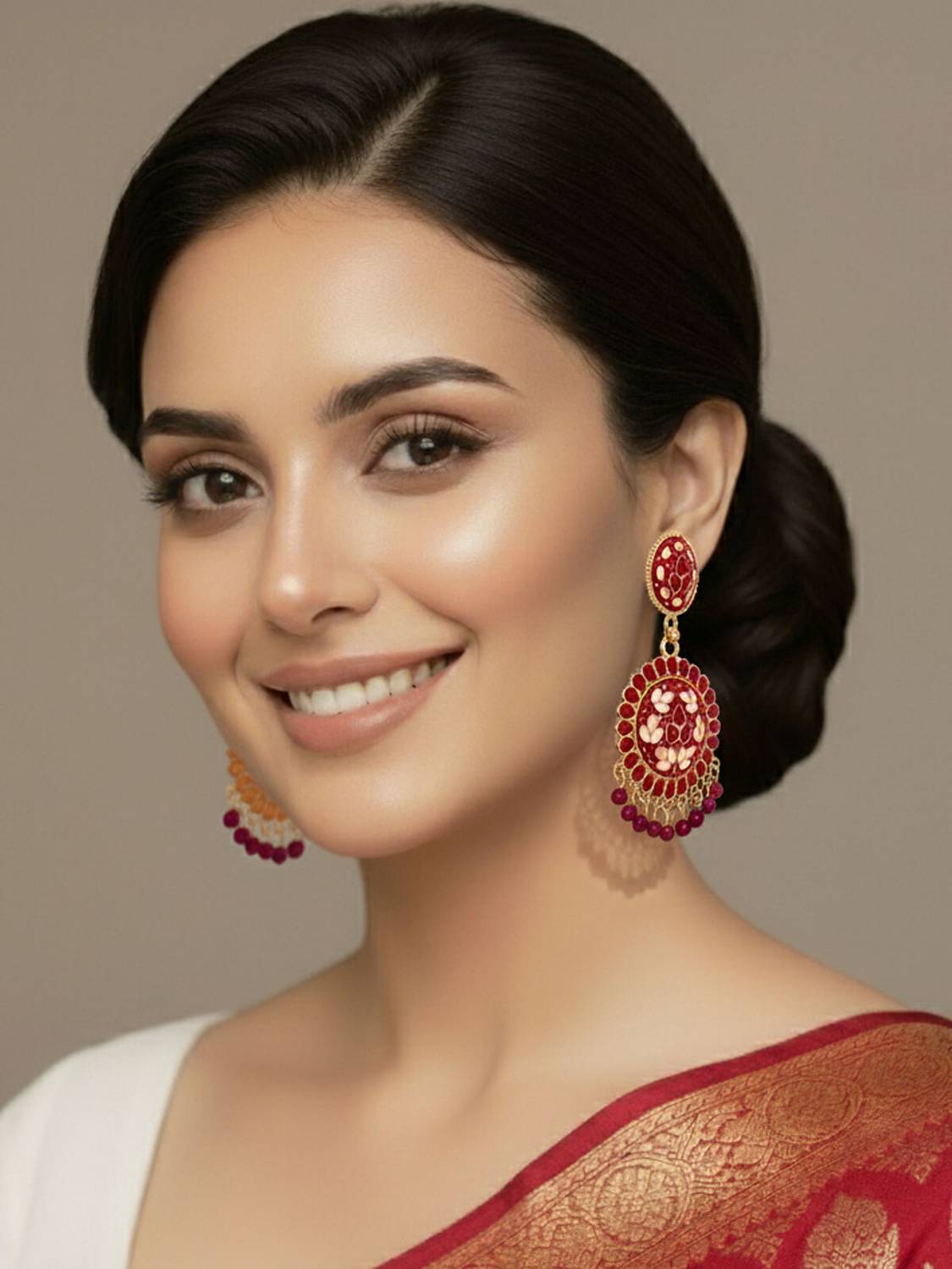 alysa Premium Red Meena & Beads Alloy Drops & Danglers