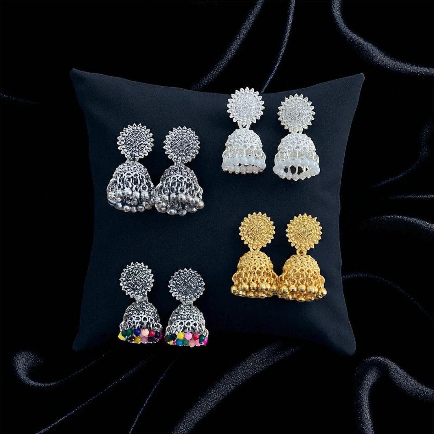 Image of RATNAASYA Oxodised jhumka earrings for women pack of 4 Alloy Jhumki Earring