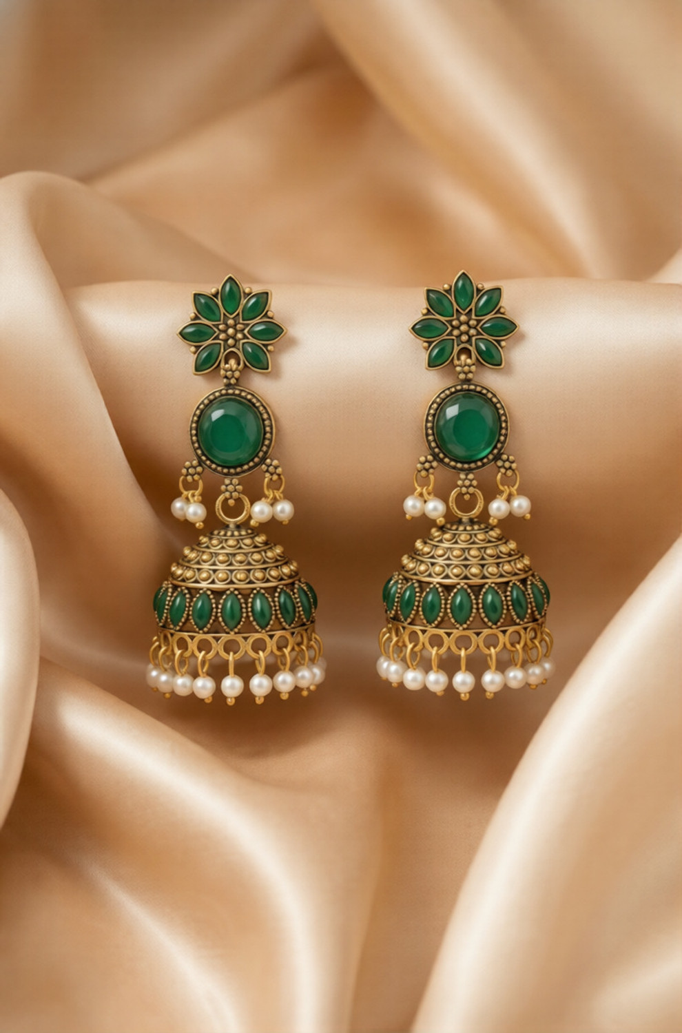 Image of Vastaraj Elegant Gold Plated Stone Designer Jhumki Earrings Beads Alloy Jhumki Earring Alloy Jhumki Earring
