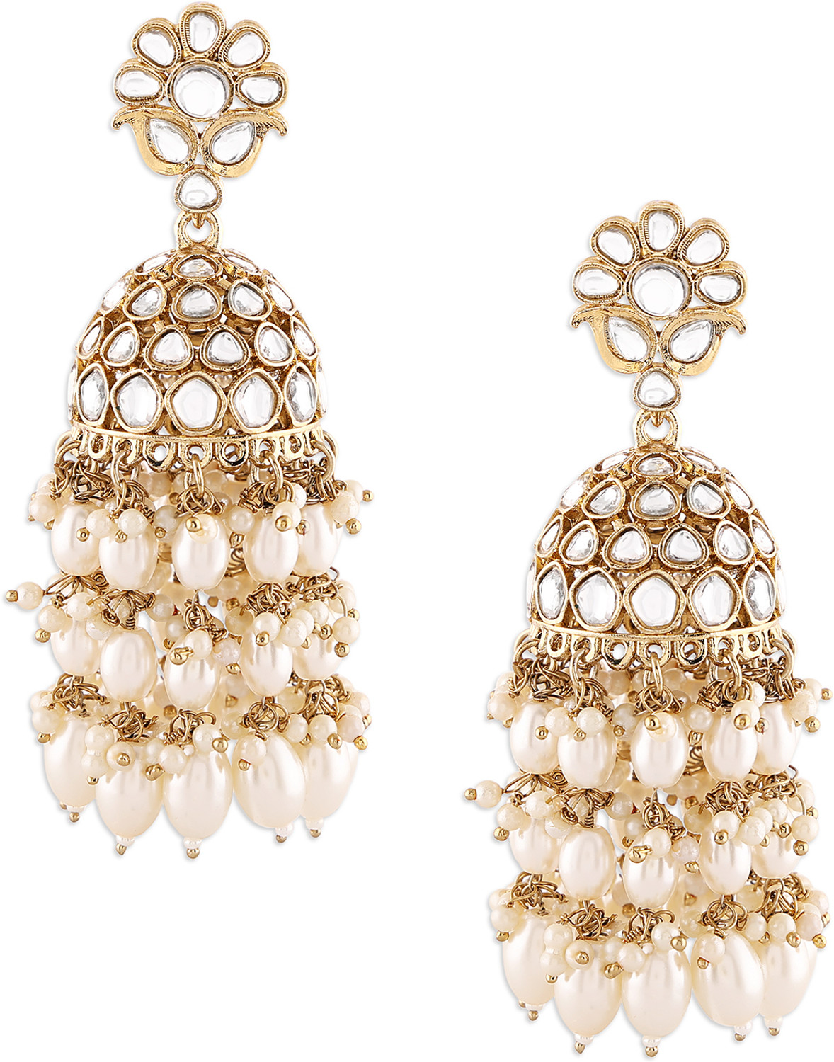 Image of ZAVERI PEARLS Zaveri Pearls Gold Tone Kundan & Cluster Pearl Drop Jhumka Earring -ZPFK16735 Beads Alloy Jhumki Earring