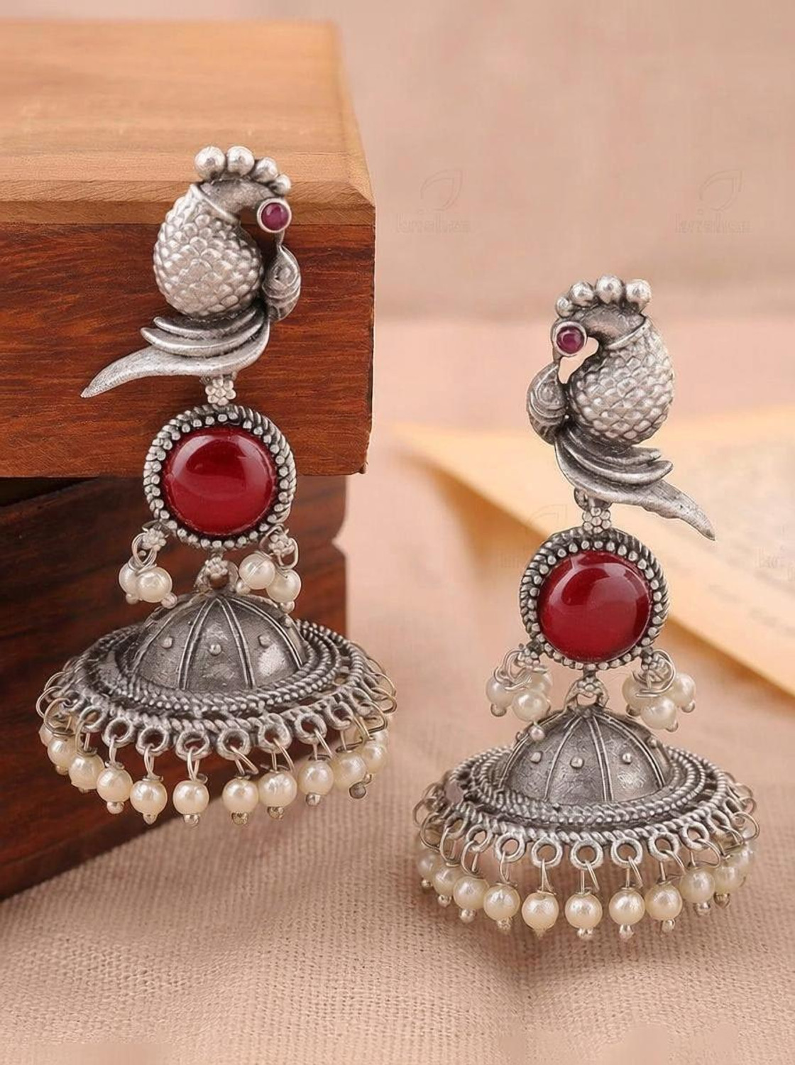 Image of HATRENDZ TRANDDIG SILVER OXODISE EARRING FOR WOMEN AND GIRL Crystal Alloy Jhumki Earring