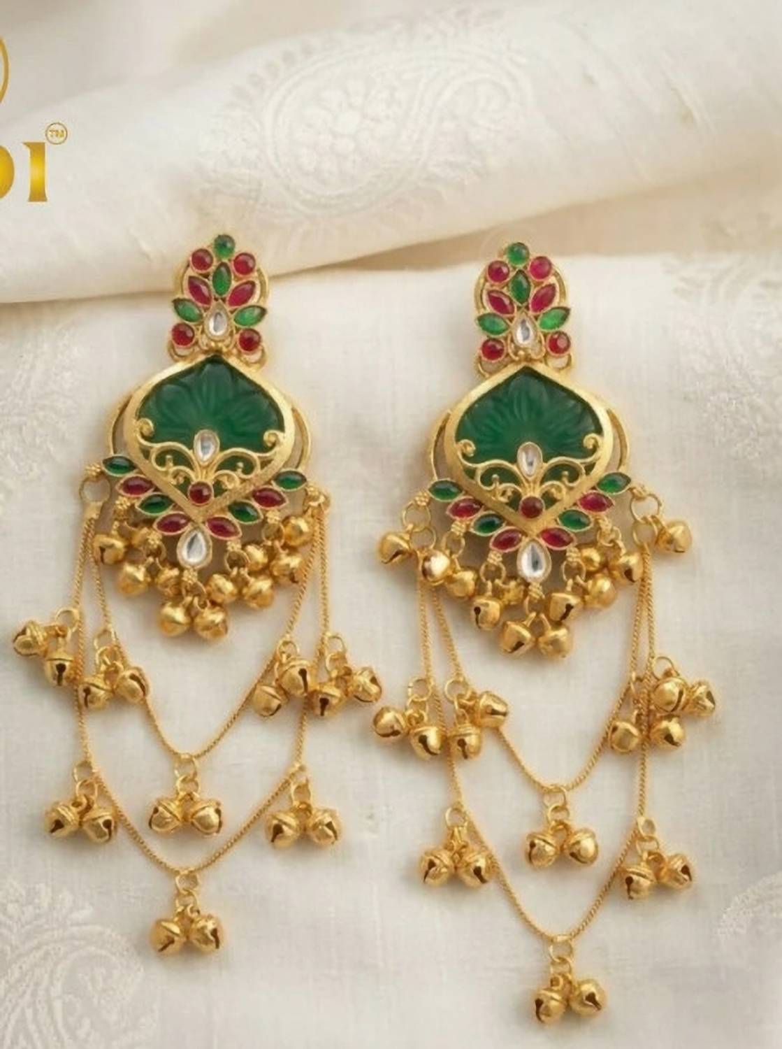 Bisht Bling Royal Green Ruby Temple Chandbali Earrings for Bridal & Festive Wear Pearl Alloy Earring Set