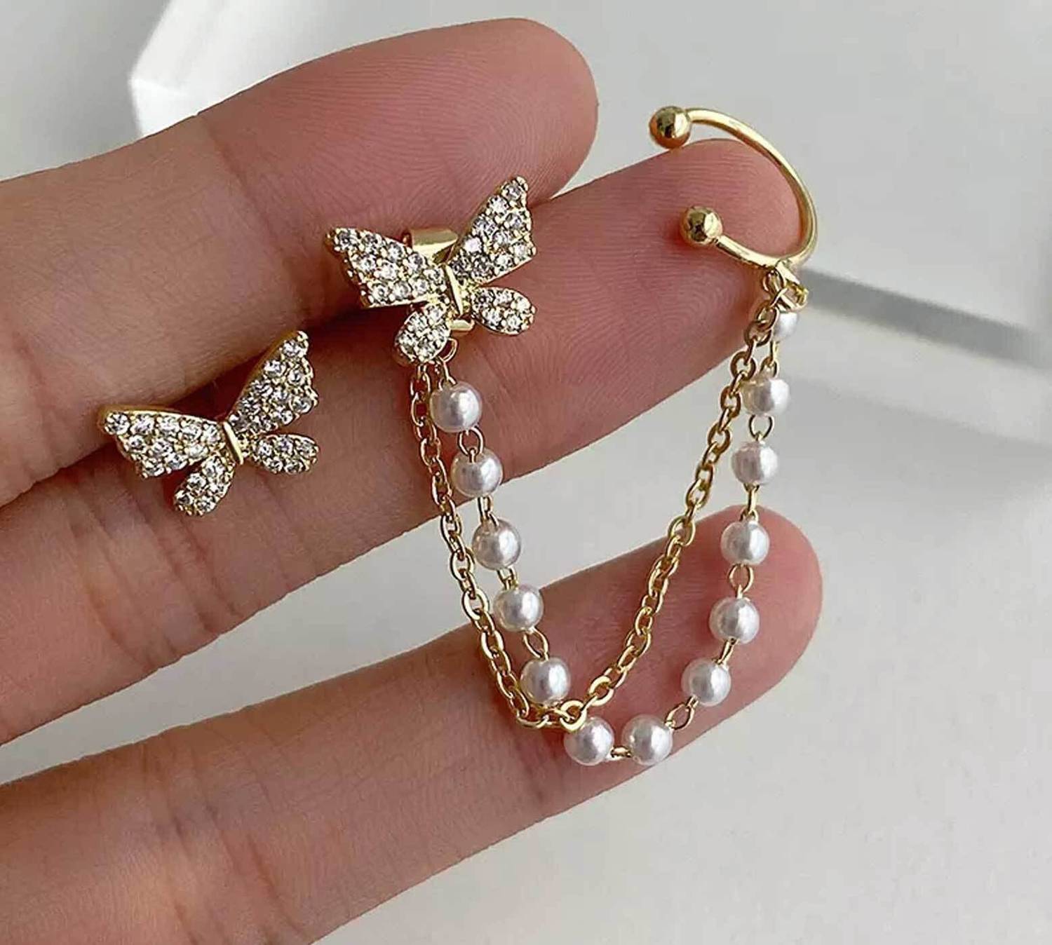alysa Butterfly Inspired Unpaired Cubic Zirconia Alloy Drops & Danglers, Cuff Earring