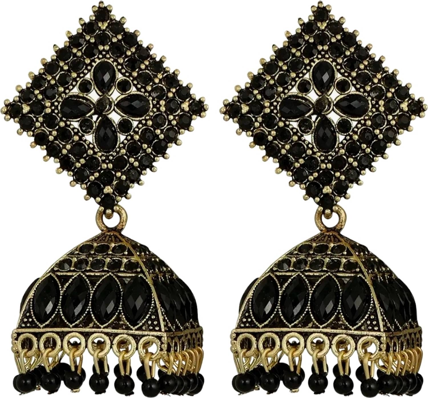 Shree Ju Traditional Meenakari Geometrical Pearl Zircon Black Jhumka For Girls and Women Pearl, Beads, Zircon Brass, Stone Jhumki Earring, Tassel Earring, Drops & Danglers, Earring Set