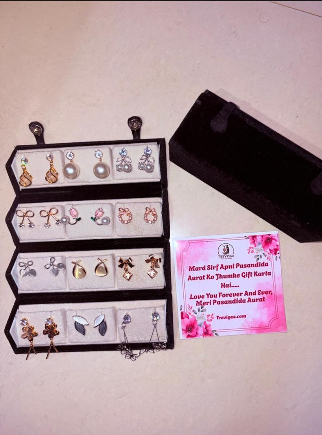 Image of Treviyaa Korean Earrings Set of 12 with Jewelry Box + Free Anti Tarnish Heart Necklace Alloy Stud Earring, Earring Set