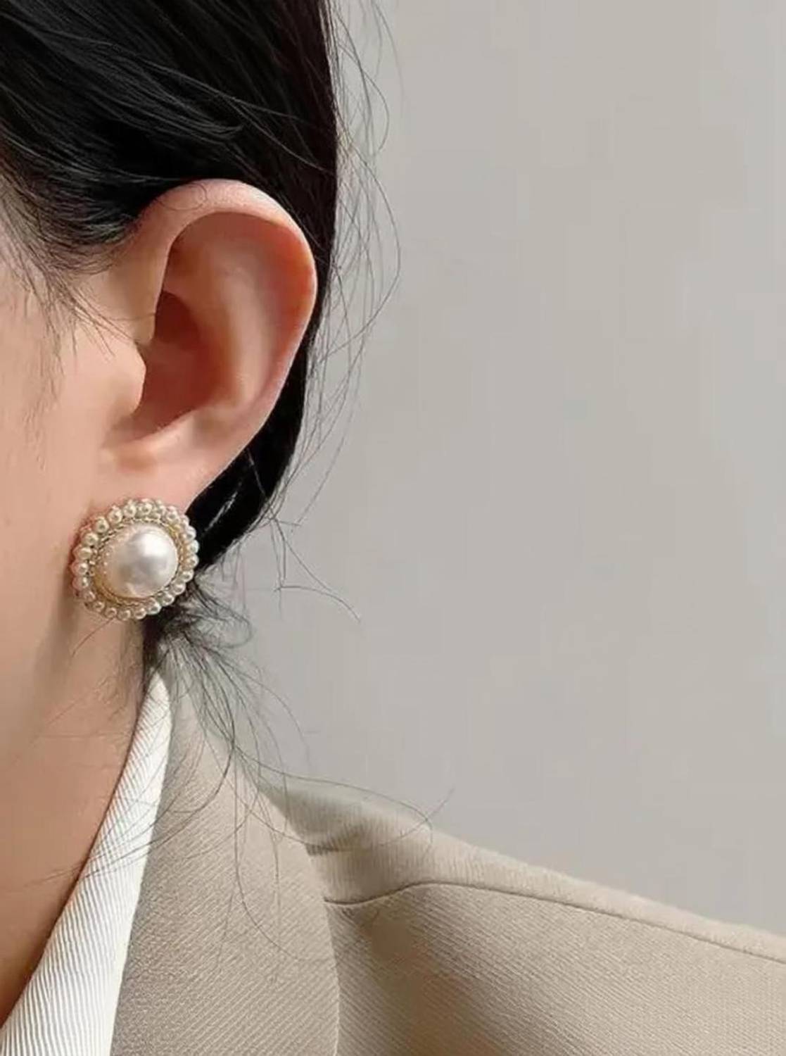 Artistic Allure Elegant Pearl Stud Earrings for Women & Girls | Stylish Round Classic Earrings Pearl Alloy Stud Earring