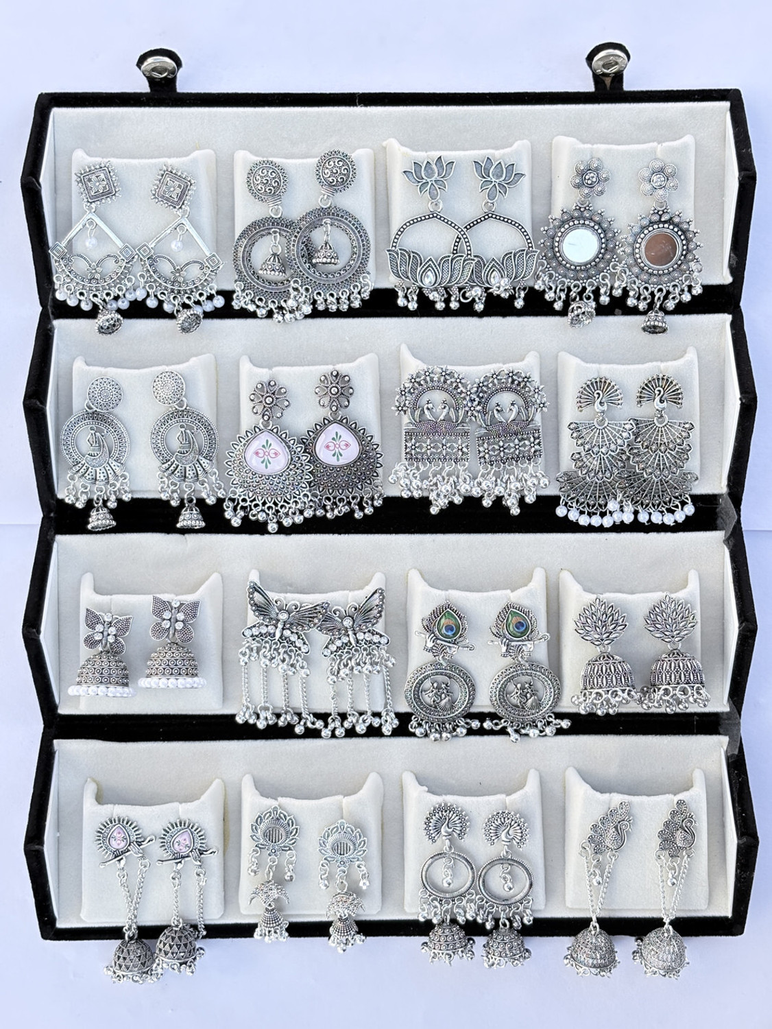 Image of Aurnique 16 Pairs Silver Oxided Earrings | With Love Note Alloy Stud Earring, Earring Set