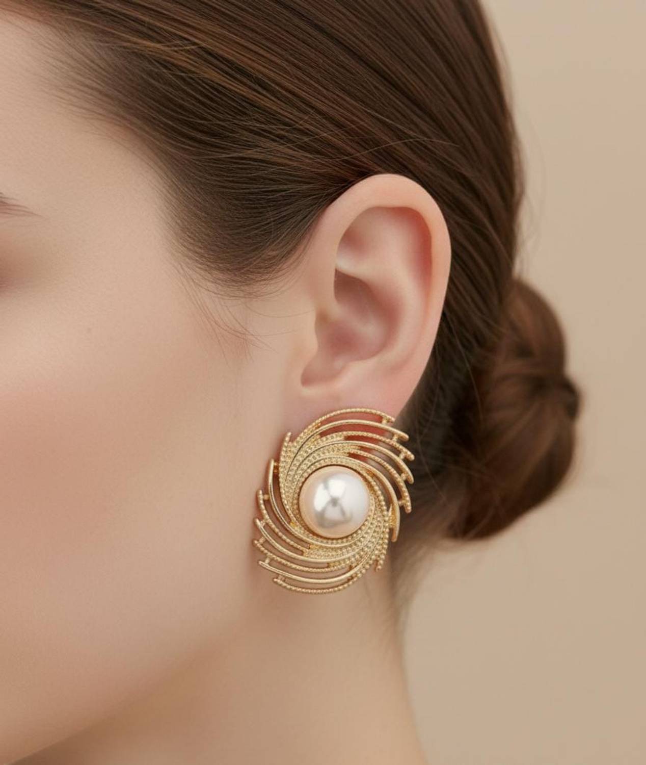 Artistic Allure Gold Plated Pearl Swirl Stud Earrings for Women Pearl Alloy Stud Earring