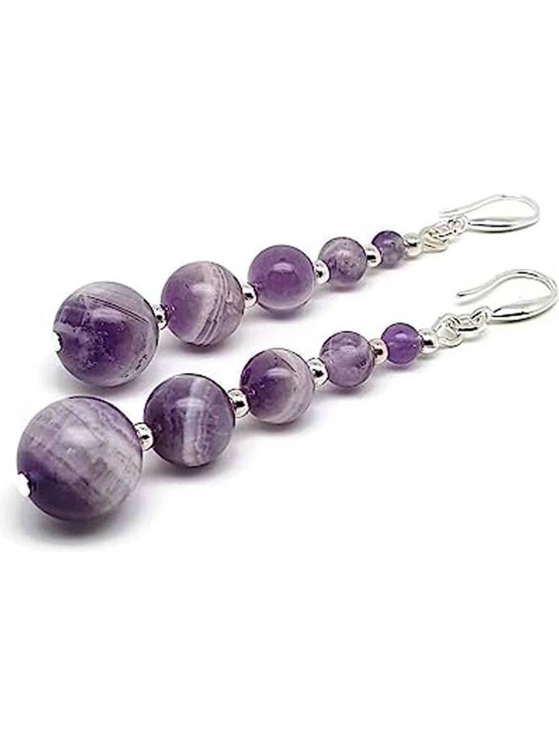 AIR9999 Natural Amethyst Beaded Round Crystal Tops Jhumka Earring Ear Ring Amethyst Crystal Jhumki Earring