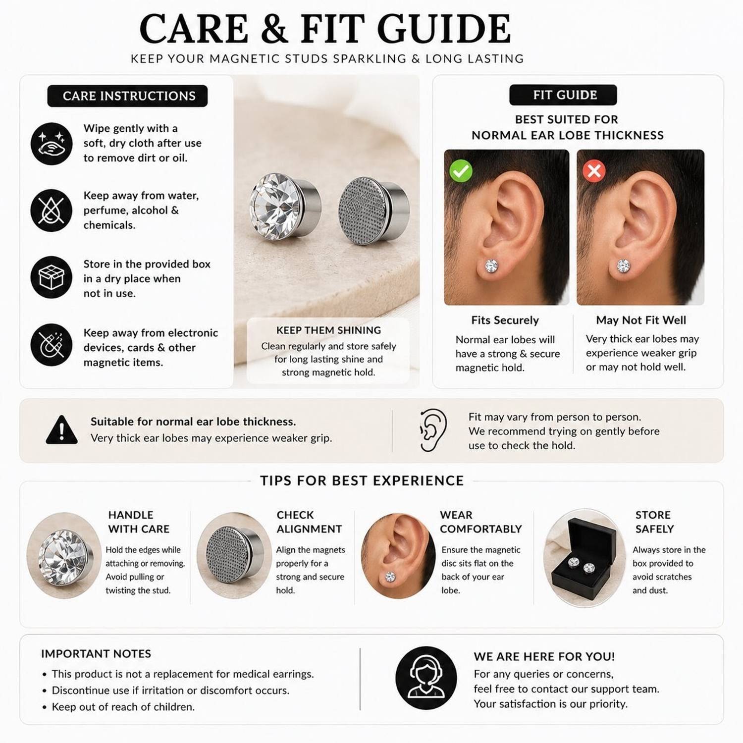 Sovrika Men's Magnetic Bali Earring Clip On Steel Crystal - Image 5