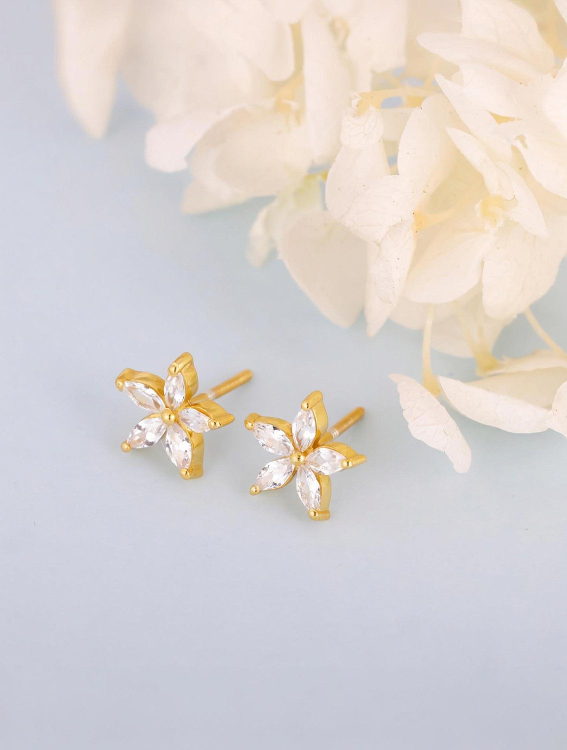 Image of GIVA Sterling Silver Golden Lily Earrings for Women and Girls Zircon Sterling Silver Stud Earring