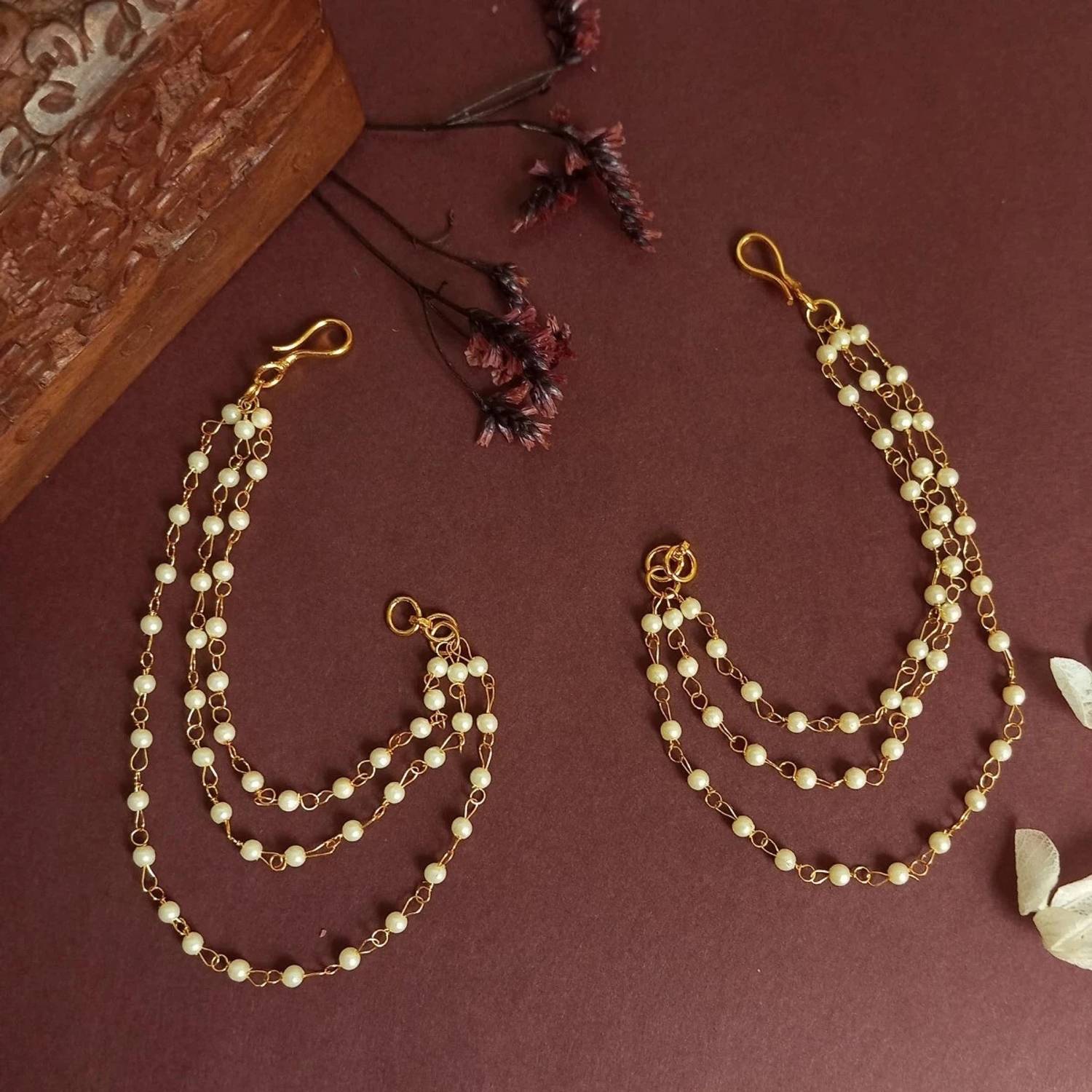 ANOUK Gold Color Copper Material Pearl chain Brass Ear Thread