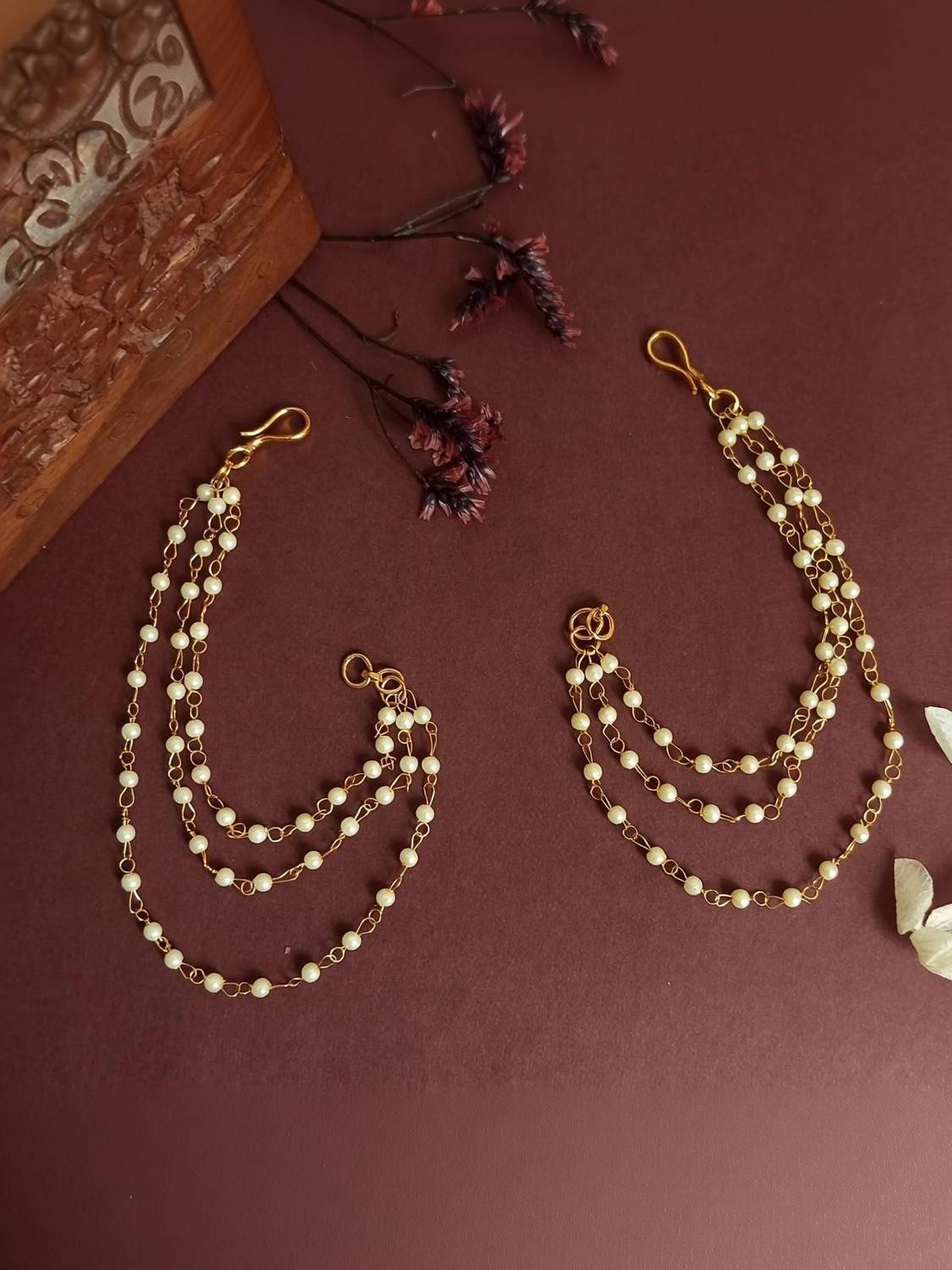 ANOUK Gold Color Copper Material Pearl chain Brass Ear Thread