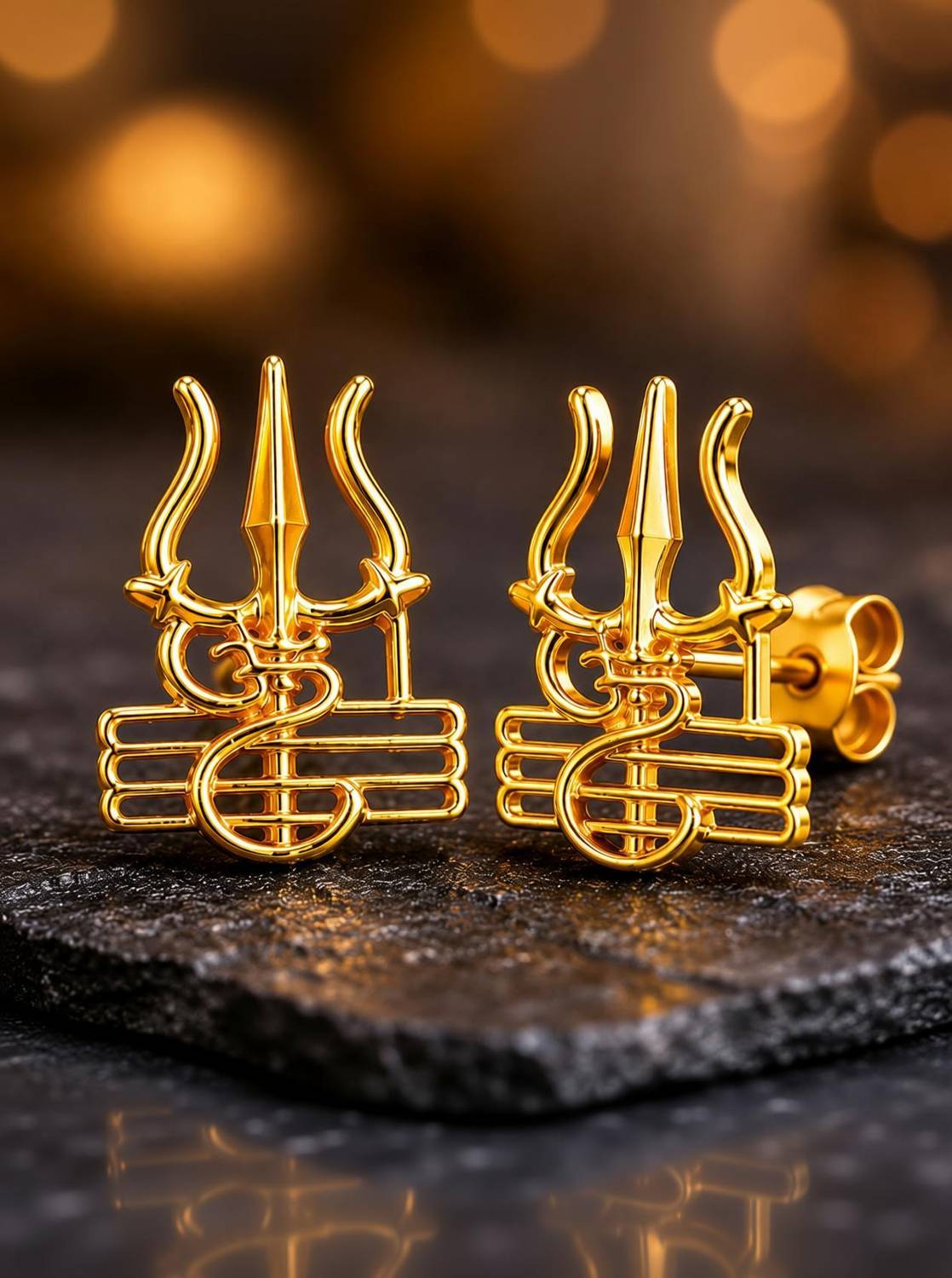 AMRAT NAATH JEWELLERS Gold Plated Trishul Stud Earrings for Men & Women Brass Stud Earring