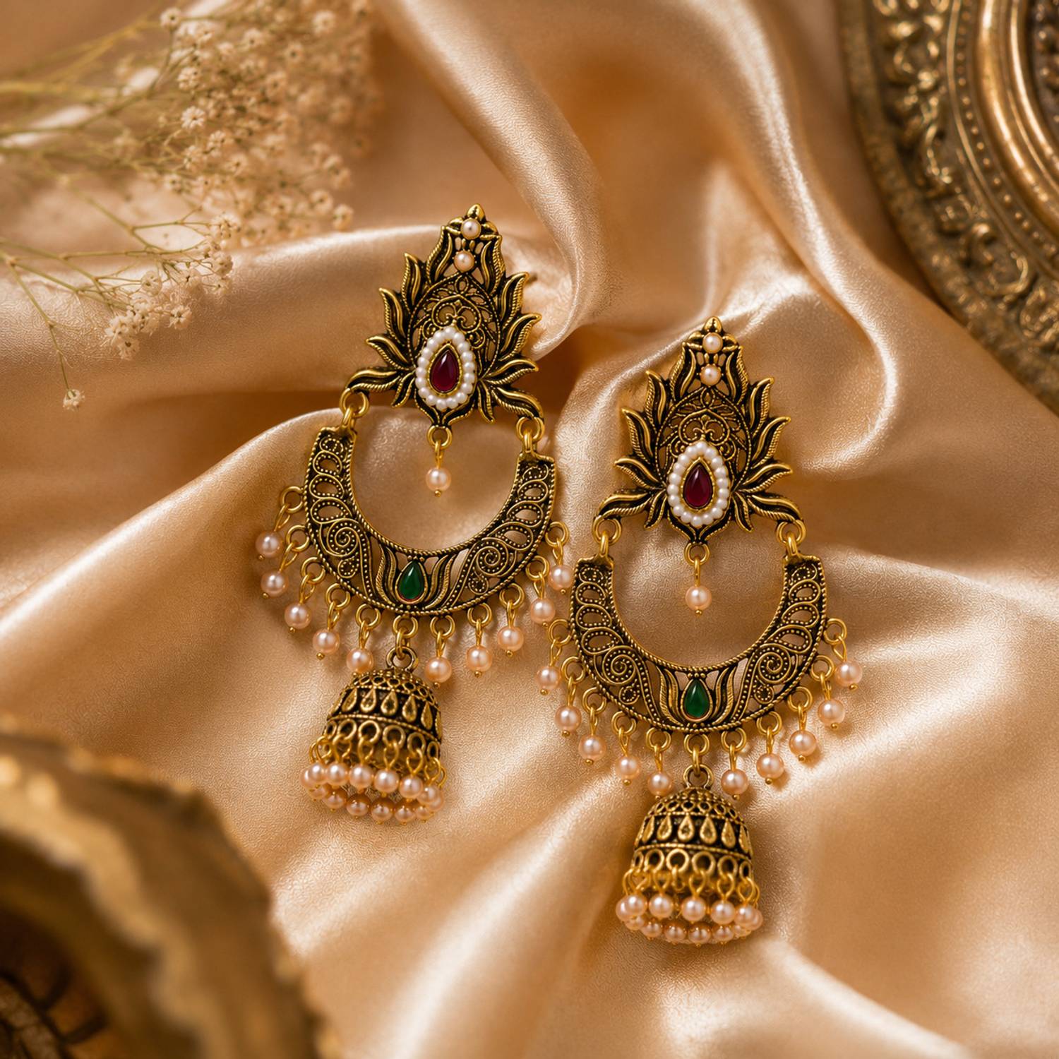 Amshine Noor Chandrika Jhumka Beads Alloy Jhumki Earring, Drops & Danglers