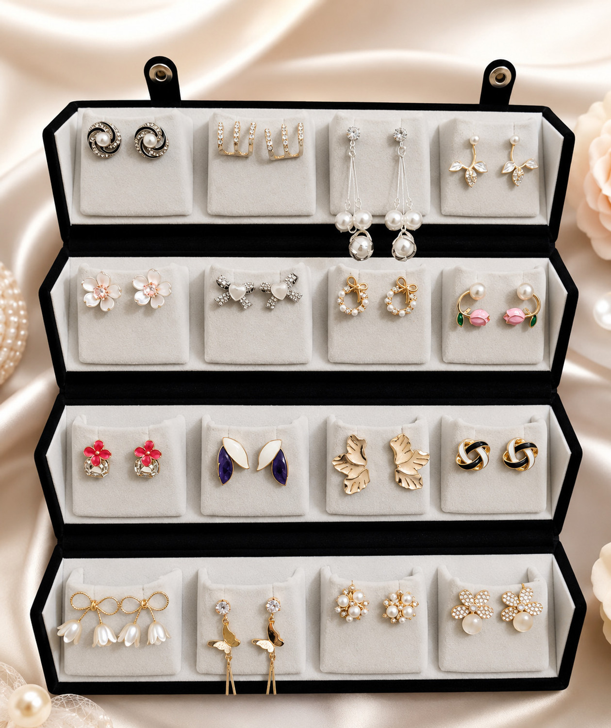 Image of Treviyaa 16 Earrings Box with Korean Earrings Alloy Jhumki Earring