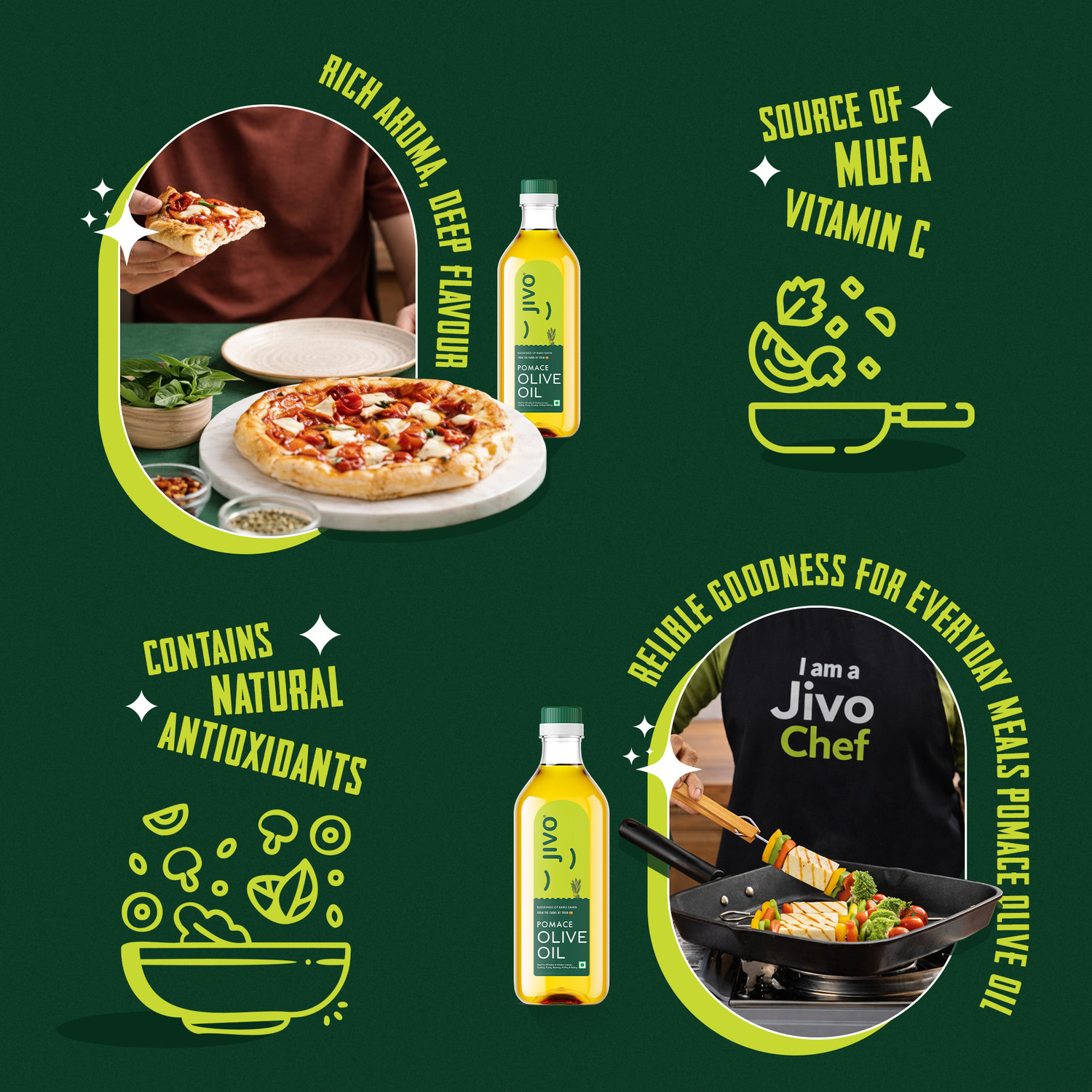 Image of JIVO Pomace Olive Oil Plastic Bottle 1 Ltr ( Pack of 2) Olive Oil
