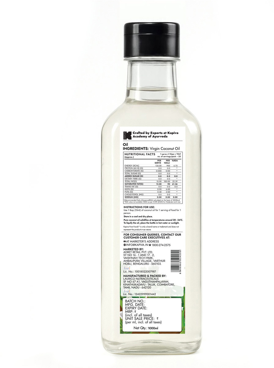 Image of Kapiva Virgin Cold-Pressed | 100% Pure, Unrefined, Organic & Edible Coconut Oil