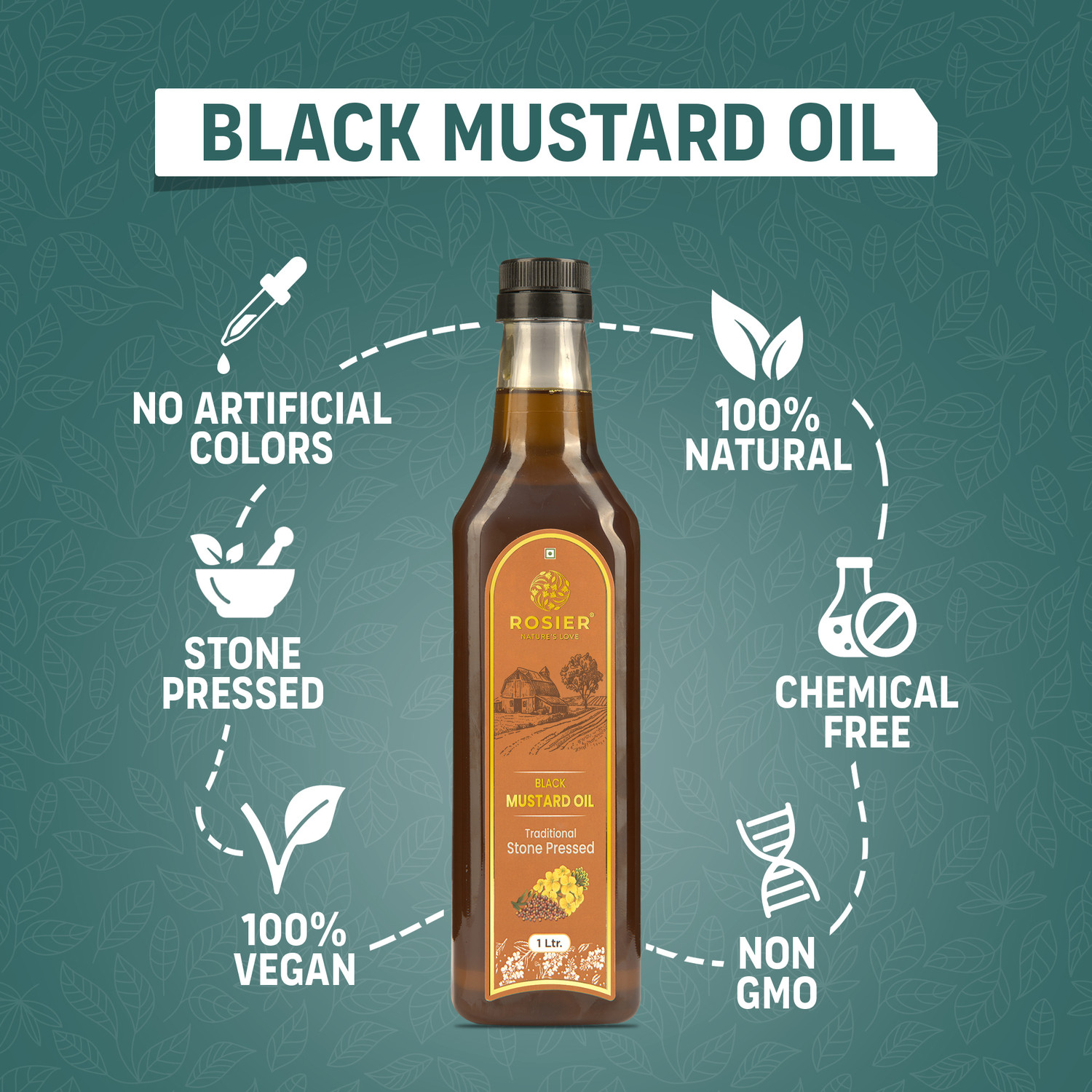 Image of ROSIER Wood Pressed Organic Black Mustard Oil 1Ltr Pure, Natural & Healthy Mustard Oil
