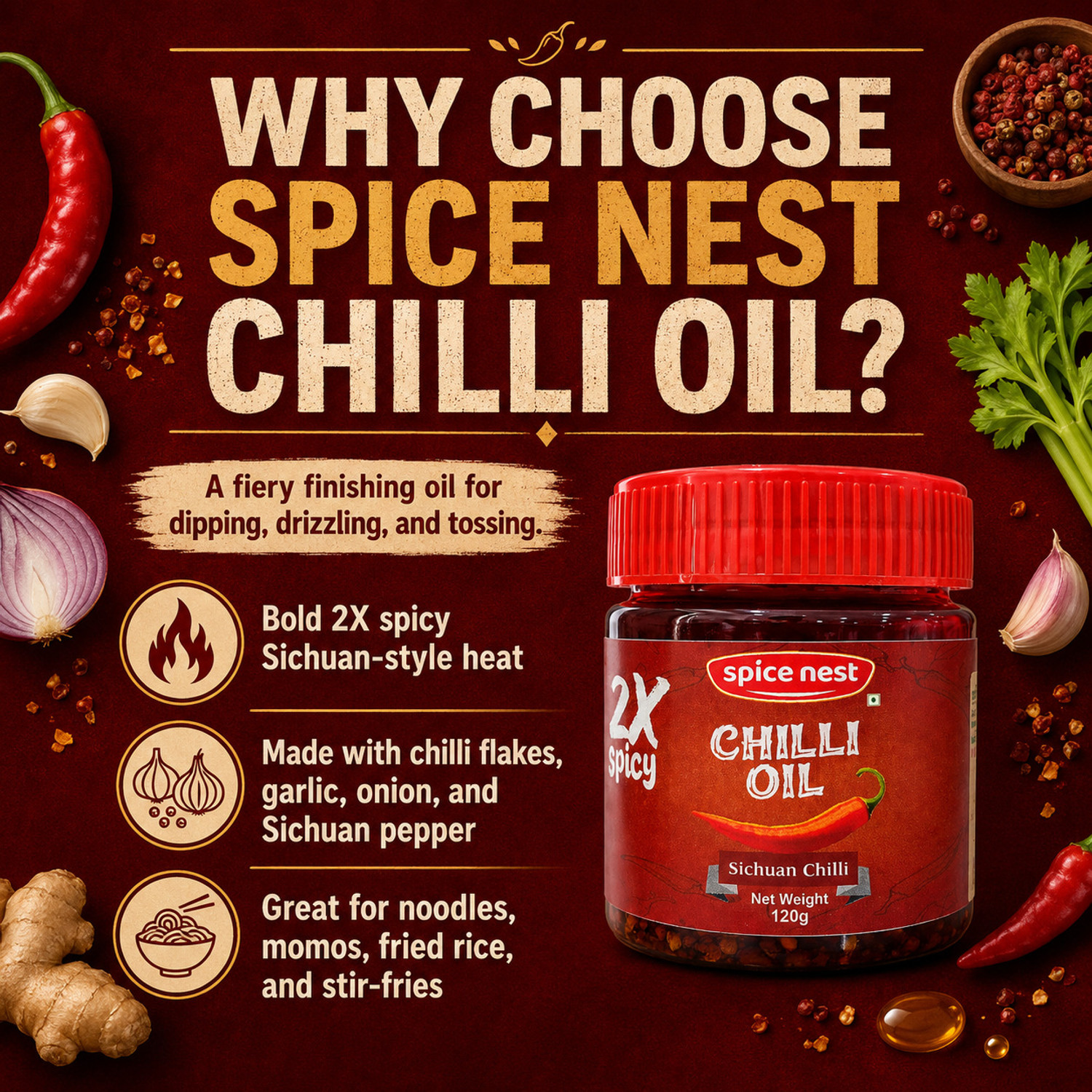 Image of Spice Nest 2X Spicy Chilli Oil | Extra Hot Red Chilli Oil for Cooking Chilli Oil