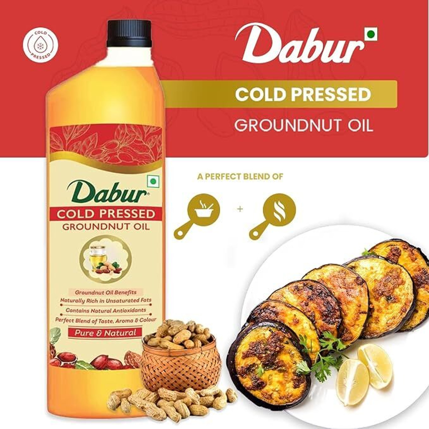 Image of Dabur Cold Pressed Groundnut (Pack of 2) | Rich Aroma | Everyday Cooking Groundnut Oil