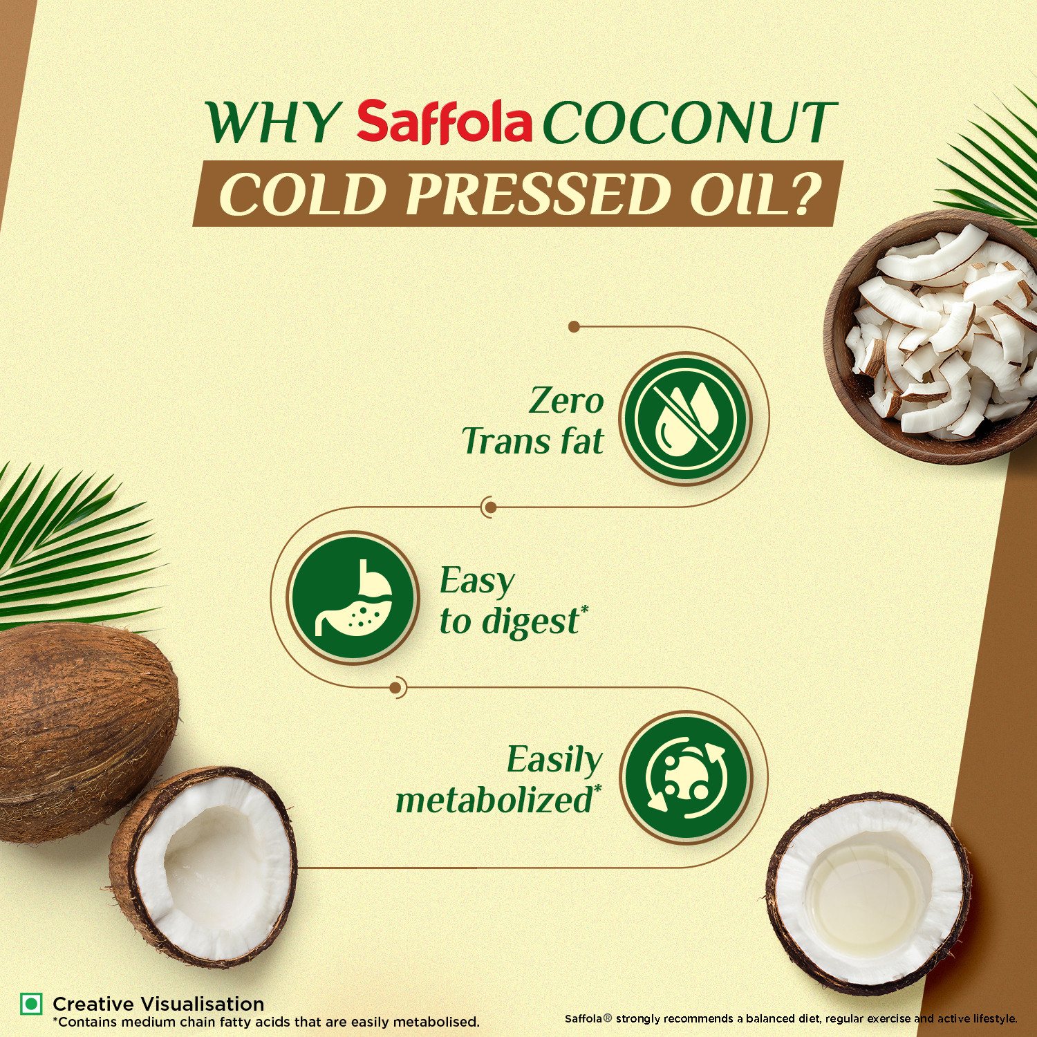 Image of Saffola Cold Pressed Coconut Oil