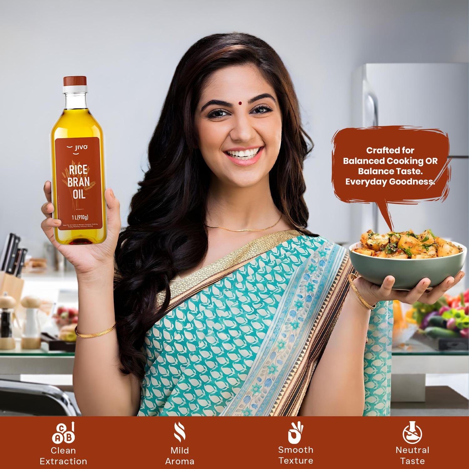 Image of JIVO Rice Bran Healthy Cooking Oil for Healthier Heart Rich in Antioxidants, Vitamins Rice Bran Oil