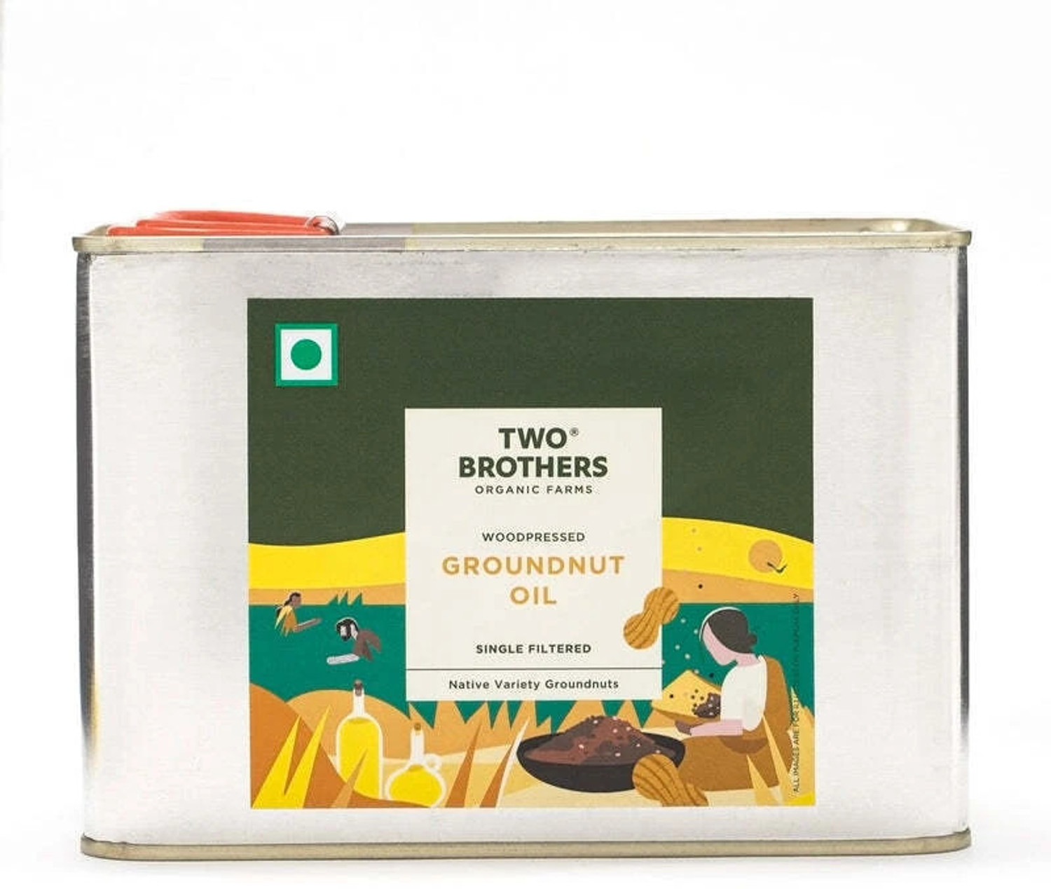 Image of Two Brothers India Farms Wood Pressed - 2Ltr (Tin Can) Groundnut Oil
