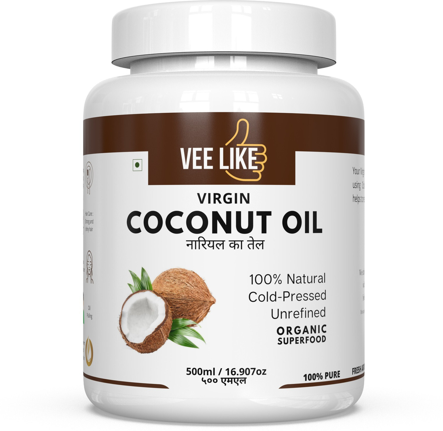 Image of VEE LIKE Extra Virgin Coconut Oil - Cold Pressed - for Cooking , Eating , Oil Pulling Coconut Oil