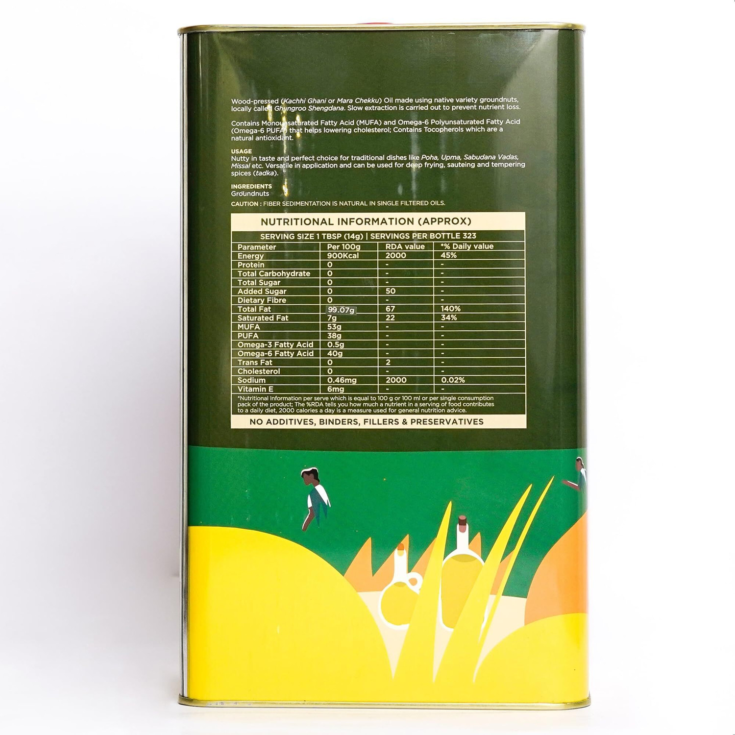 Image of Two Brothers Organic Farms Wood Pressed - 5Ltr (Tin Can) Groundnut Oil