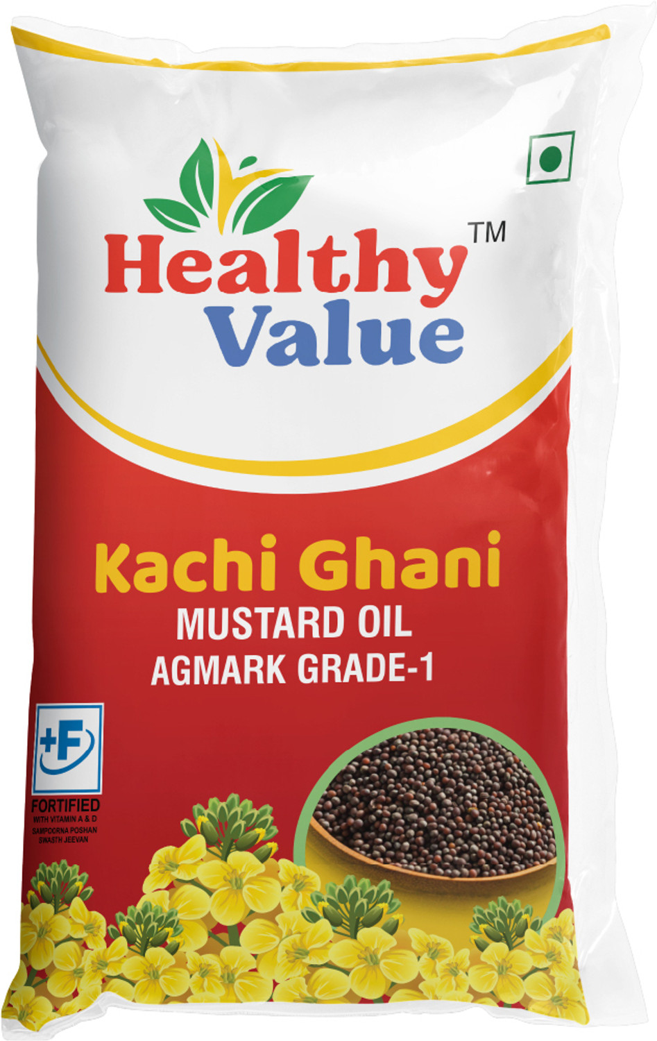 Image of Healthy Value Kacchi Ghani Mustard Oil 1 Litre Pouch Mustard Oil