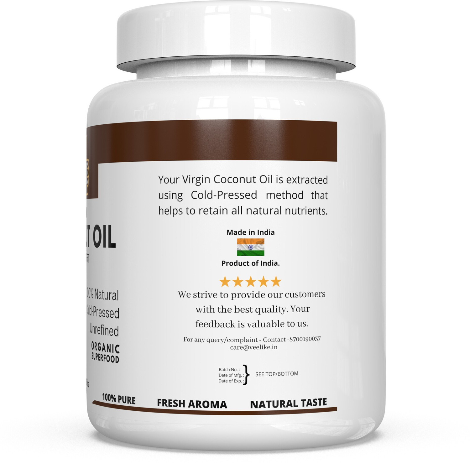 Image of VEE LIKE Extra Virgin Coconut Oil - Cold Pressed - for Cooking , Eating , Oil Pulling Coconut Oil