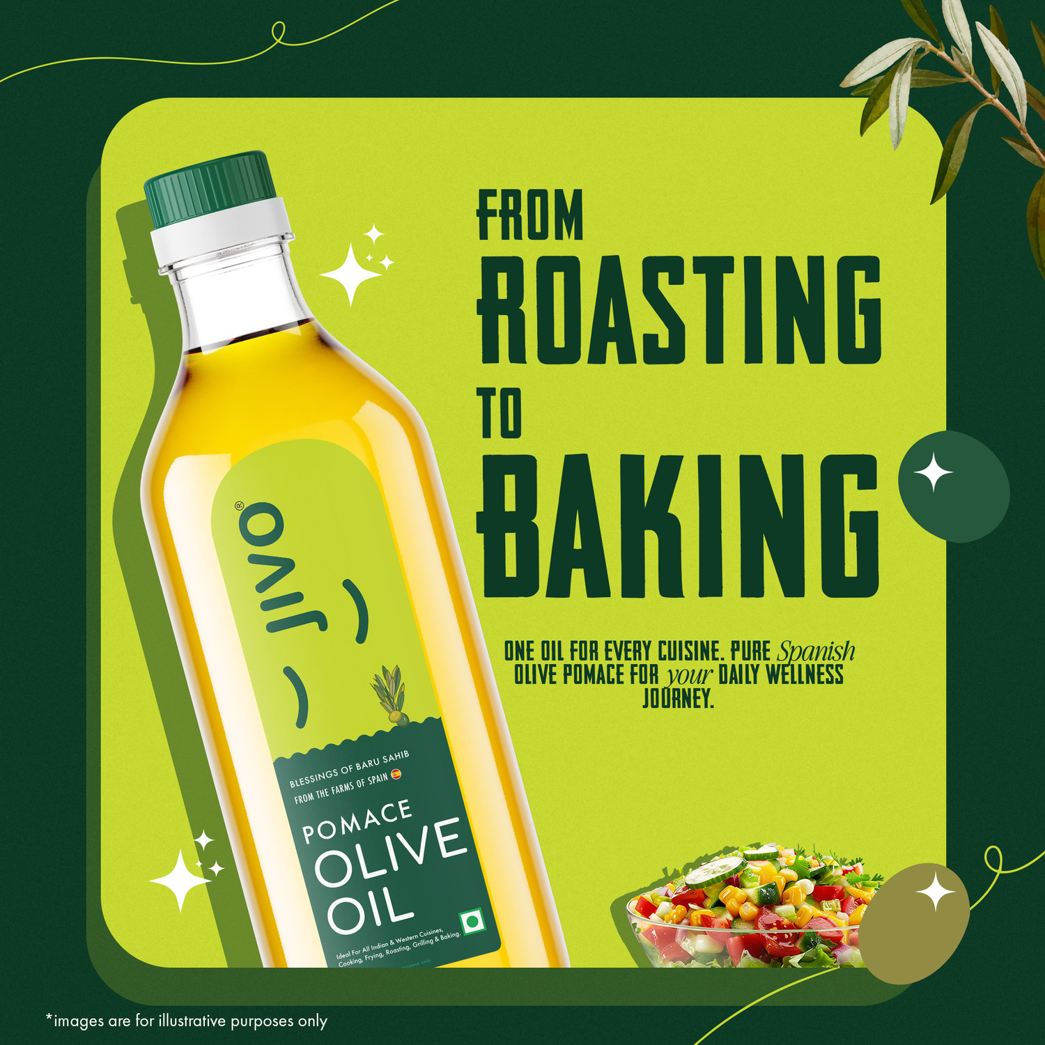 Image of JIVO Pomace Olive Oil Plastic Bottle 1 Ltr ( Pack of 2) Olive Oil