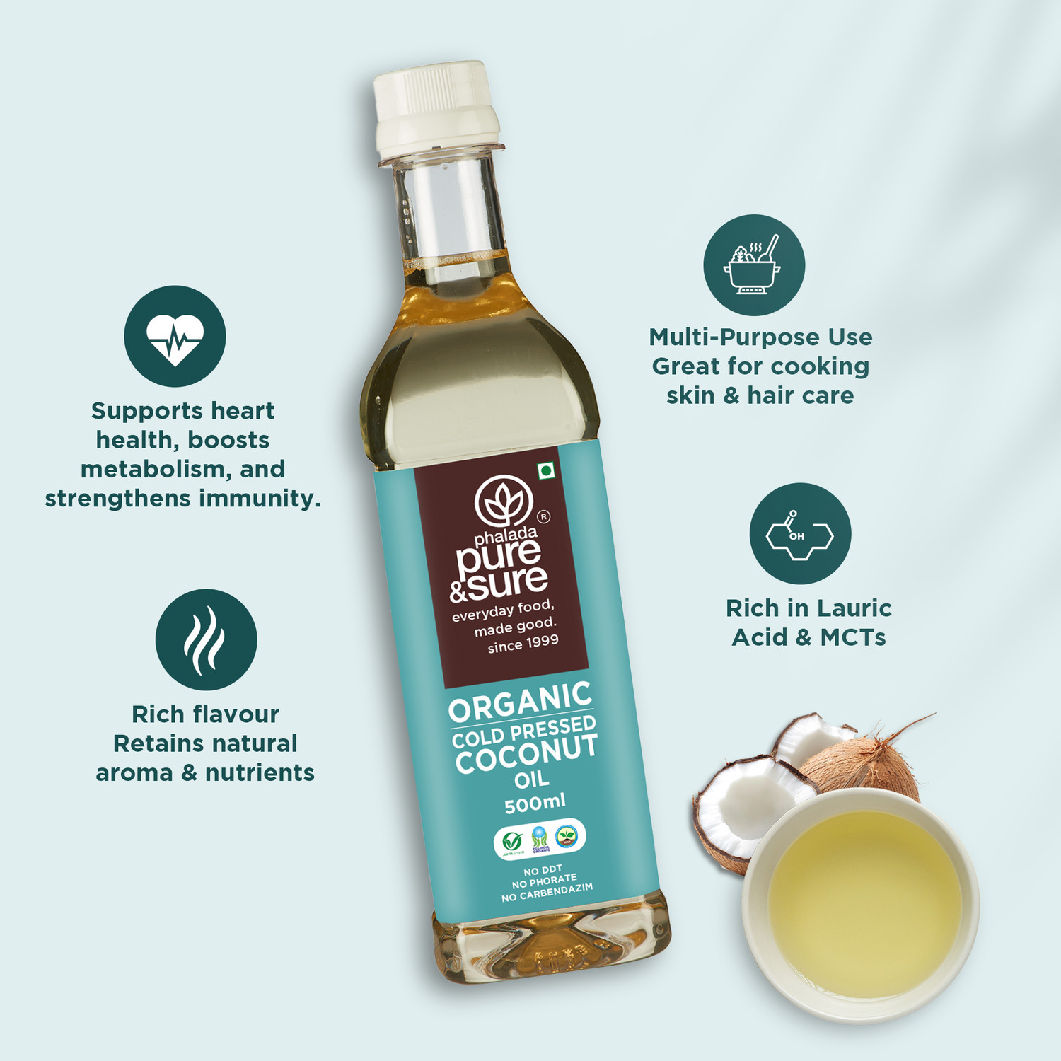 Image of Pure & Sure Organic Cold Pressed Coconut Oil (500 ml)
