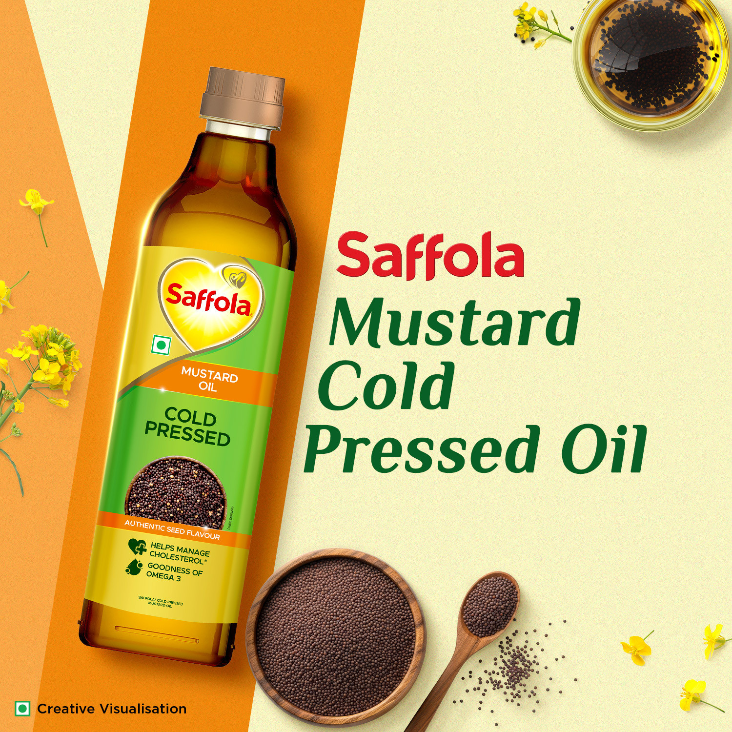 Image of Saffola Cold Pressed Mustard Oil | 100% Cold Pressed| Kachi ghani Mustard Oil Mustard Oil