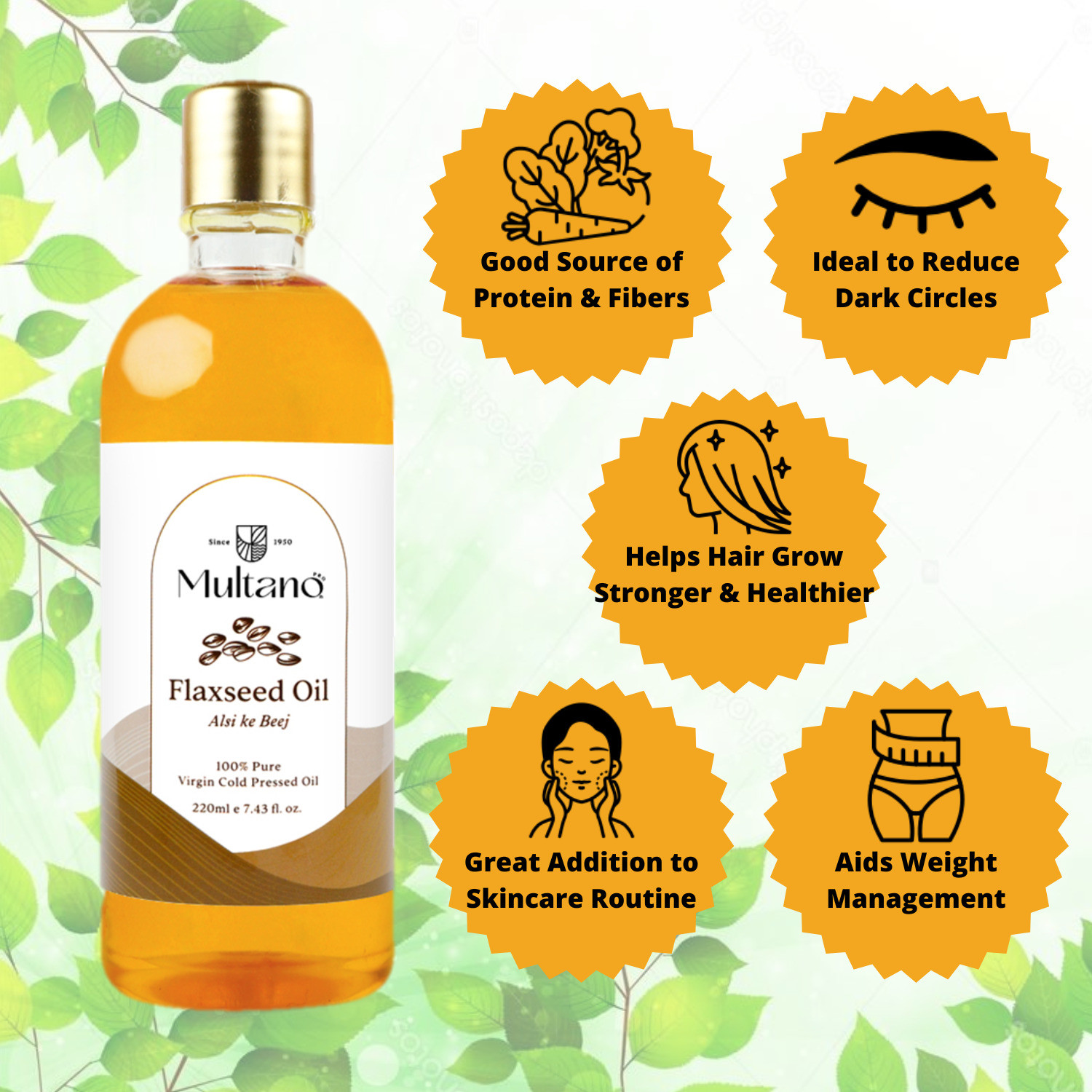Image of Multano Pro Cold Pressed Flaxseed Oil Pure Undiluted Edible Flaxseed Oil (100ml Pack of 2) Flaxseed Oil