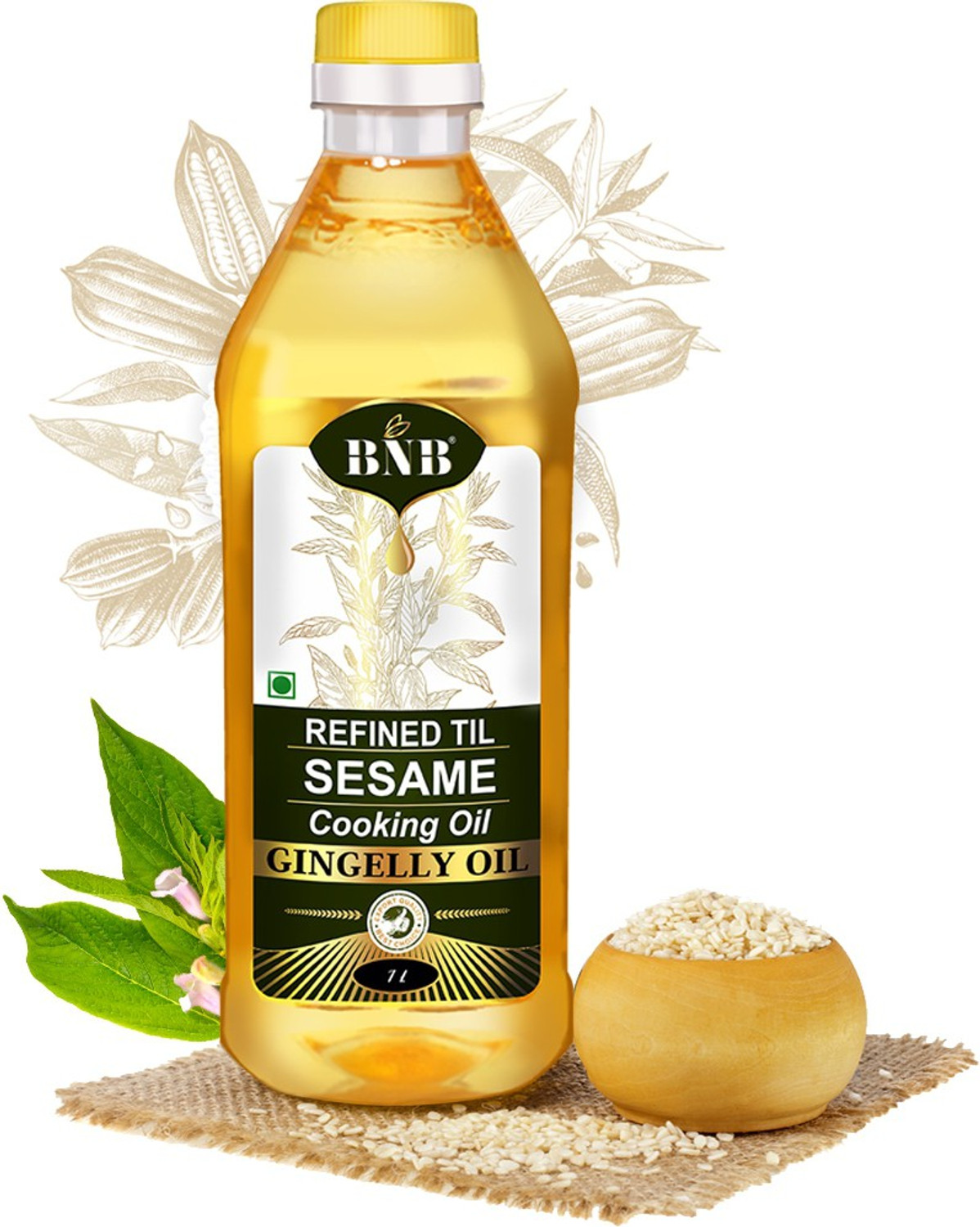 Image of BNB Refined Sesame oil | Til Oil | Gingelly Oil | Cooking Oil| Deep Frying Oil Sesame Oil (1 L)