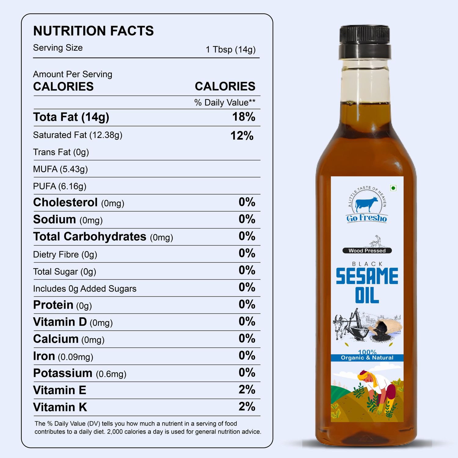 Image of Go Fresho Wood Pressed Black Sesame Oil | 100% Pure, Natural & Cold Pressed Sesame Oil (1 L)