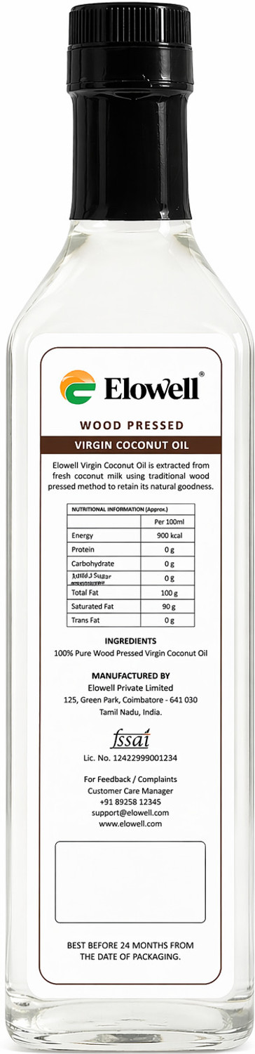Image of Elowell Edible Cold Pressed for Cooking Hair & Skin Coconut Oil