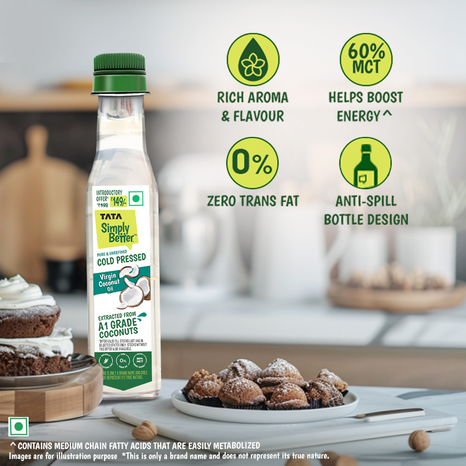 Image of Tata Simply Better Coconut Oil 100ml | Rich Aroma & Flavour of Real Coconuts | Coconut Oil