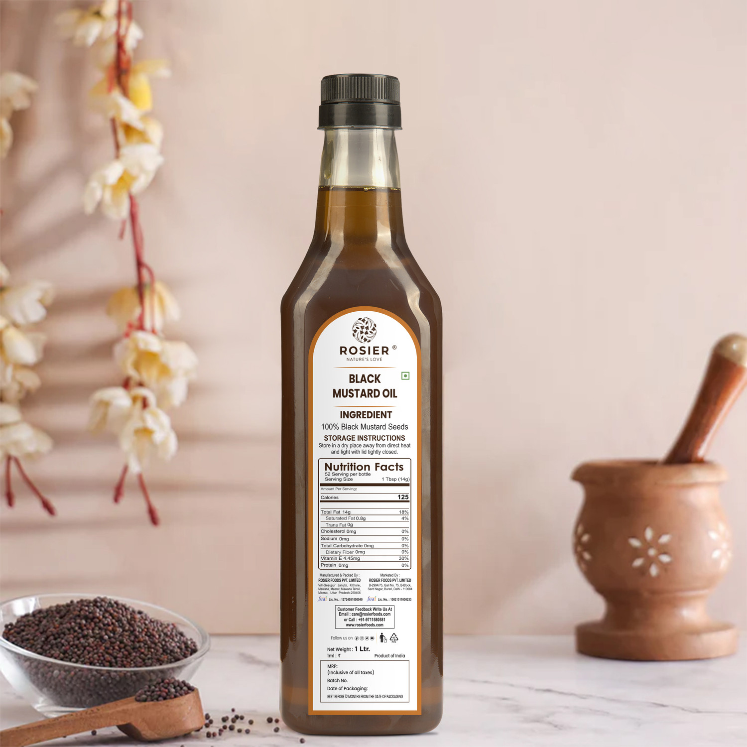 Image of ROSIER Wood Pressed Organic Black Mustard Oil 1Ltr Pure, Natural & Healthy Mustard Oil