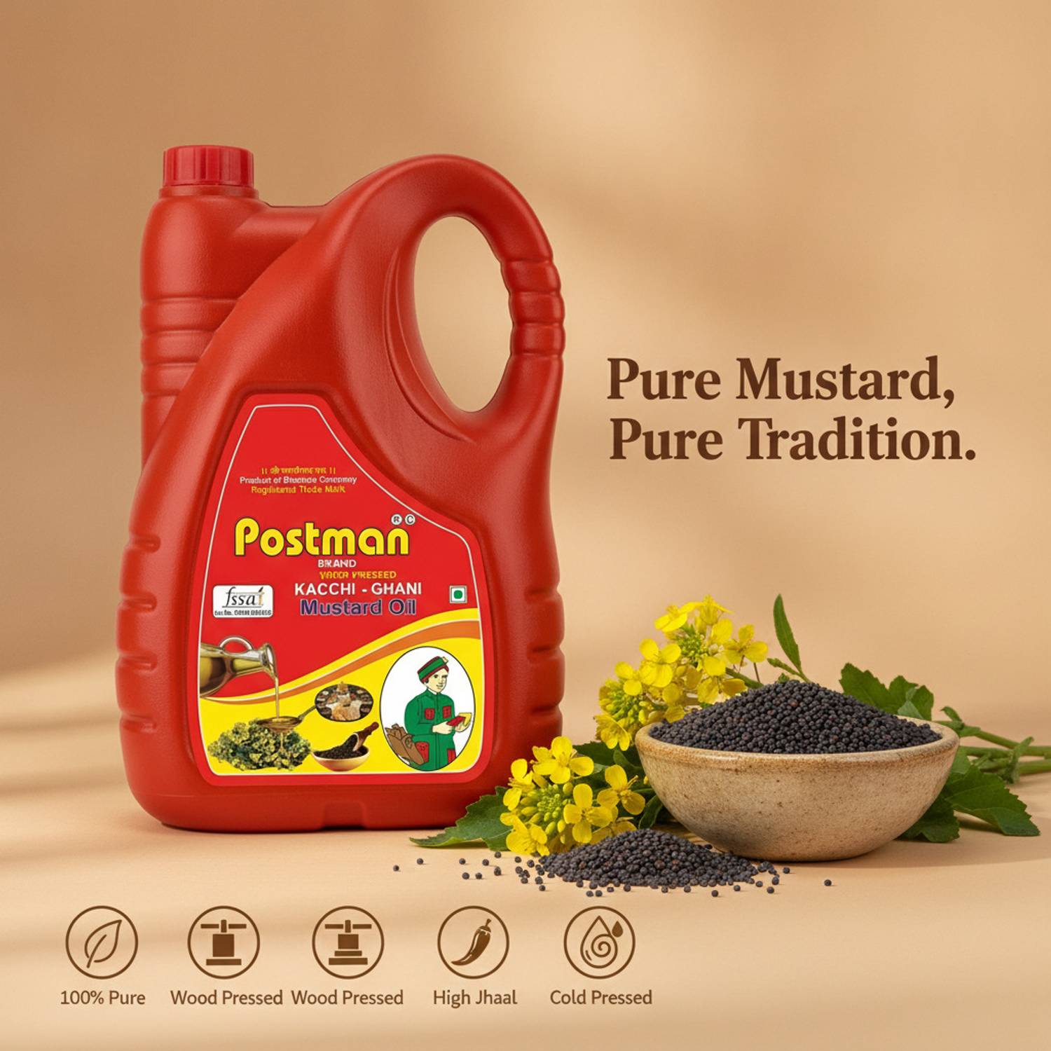 Postman Wood Pressed Mustard Oil 1L - Image 3